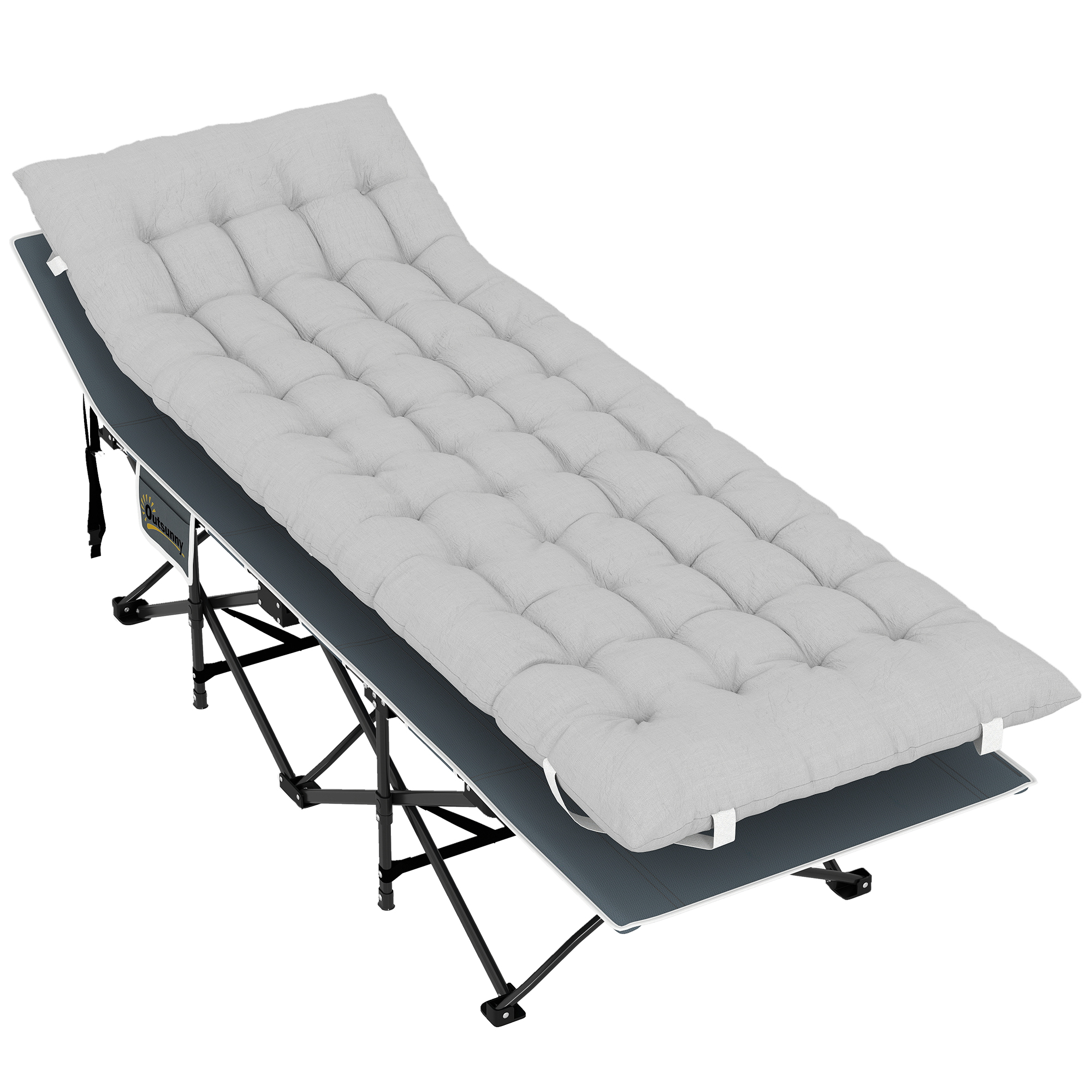 Feldbett Faltbar Campingbett Mit Matratze Kopfkissen Seitentasche 185 X 68 X 37 Cm Bis 150 Kg Hellgrau