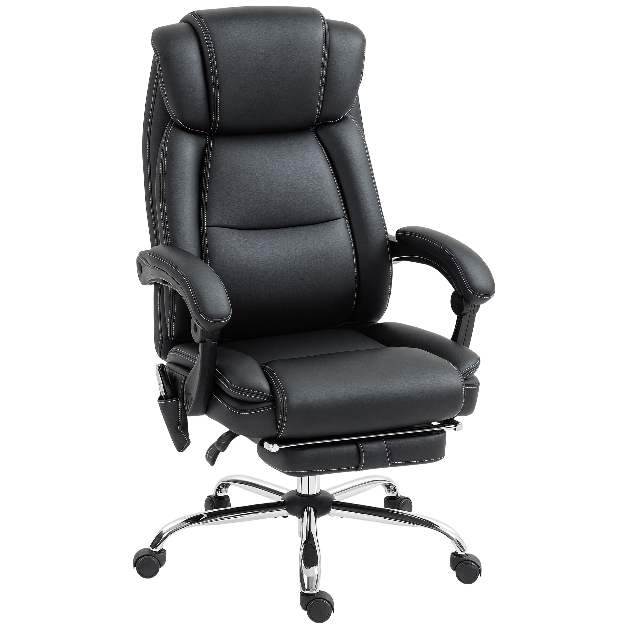 Bürostuhl Ergonomisch Mit Massagefunktion Schreibtischstuhl Mit Fußstütze, Kunstleder Schwarz