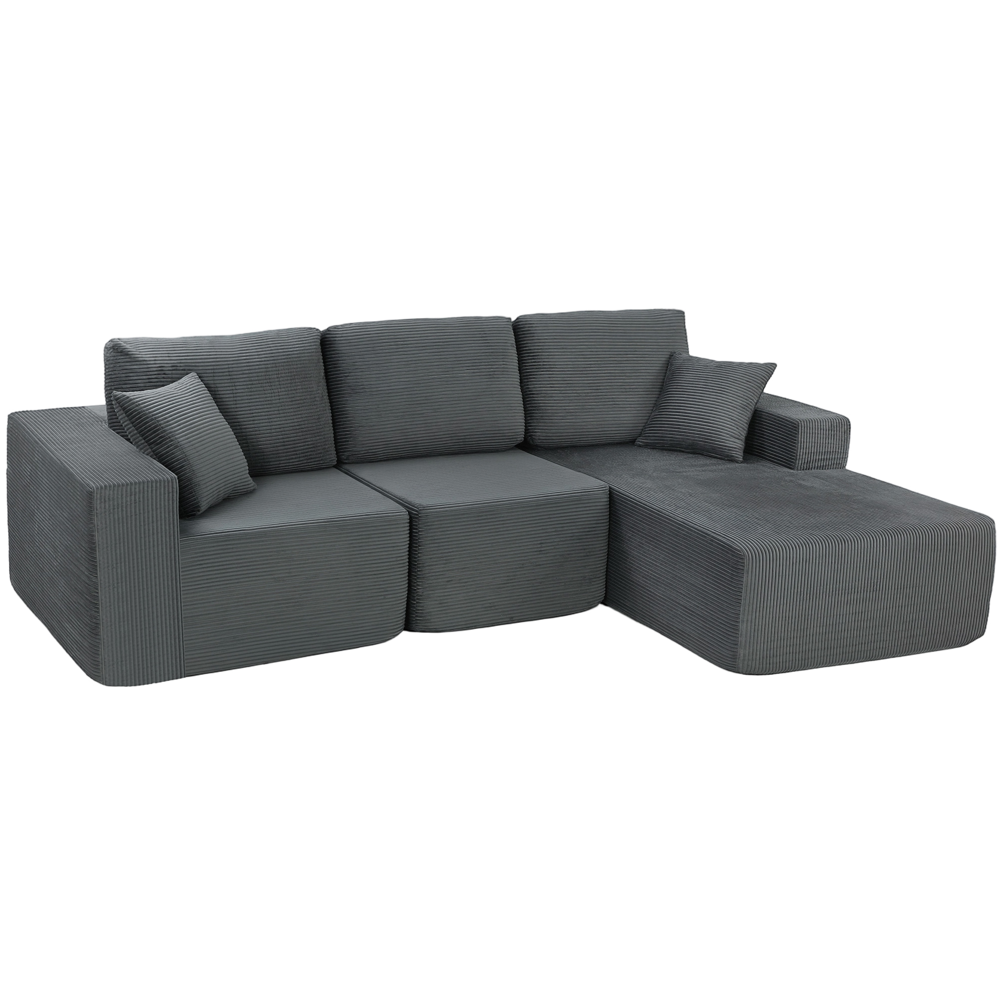 Modulares Ecksofa, L-förmiges Sofa-Bett Mit Tiefem Sitz, Breiten Armlehnen, 2 Kissen, Dunkelgrau