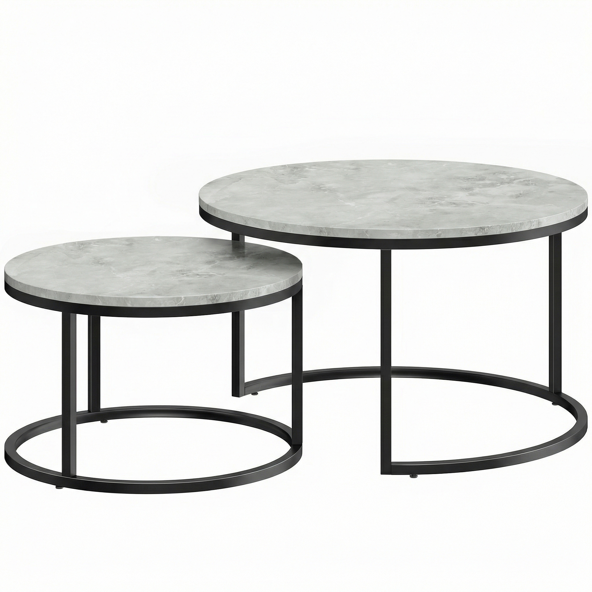 Modernes Kaffeetisch 2er-Set, Stapelbare Beistelltische Mit Metallgestell Für Wohnzimmer, Schlafzimmer, Büro, Grau