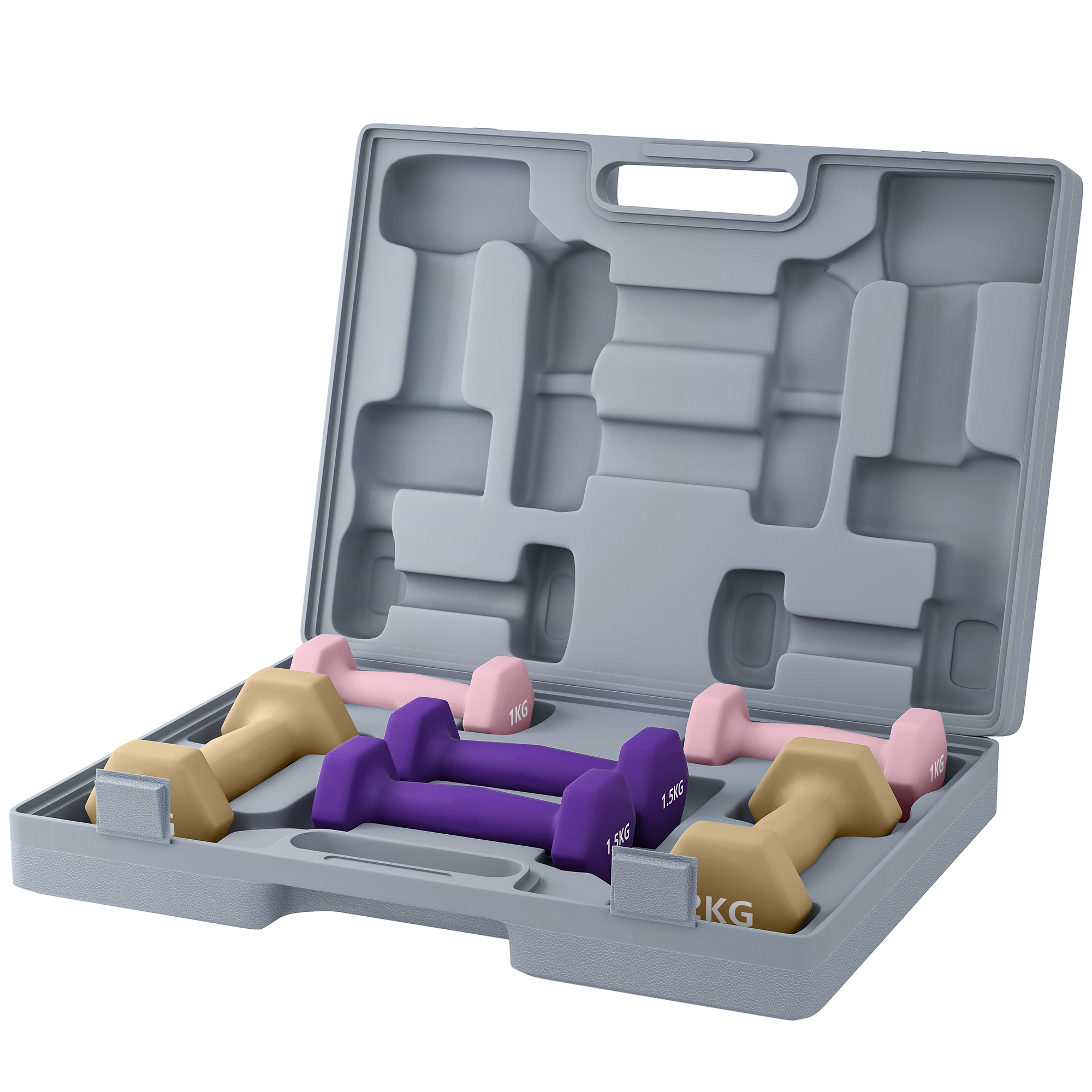 Hantelset, 6er Set Hanteln Mit Gewichten, Kurzhantelset Aus Stahl, 1kg, 1,5kg, 2kg