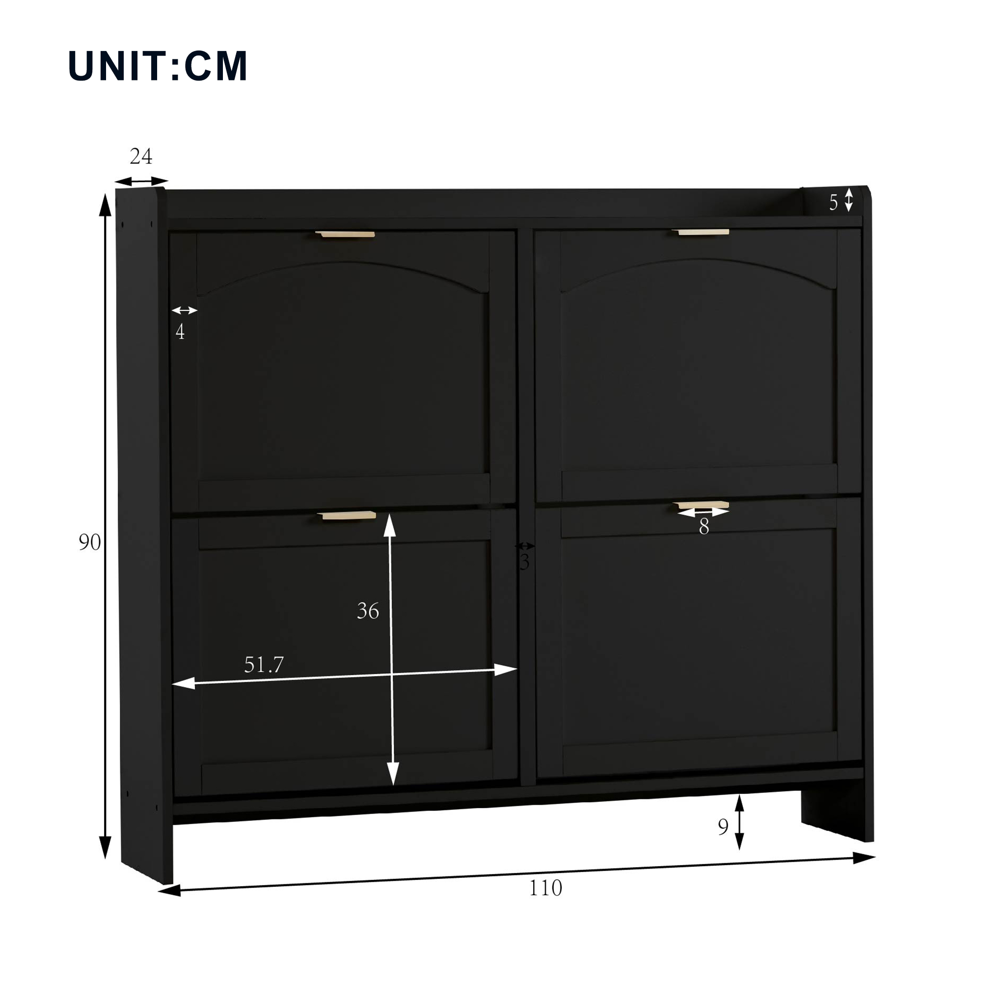 Modern Shoe Cabinet With 4 Flip Drawers, Freestanding Rack Open Shelves — image 4
