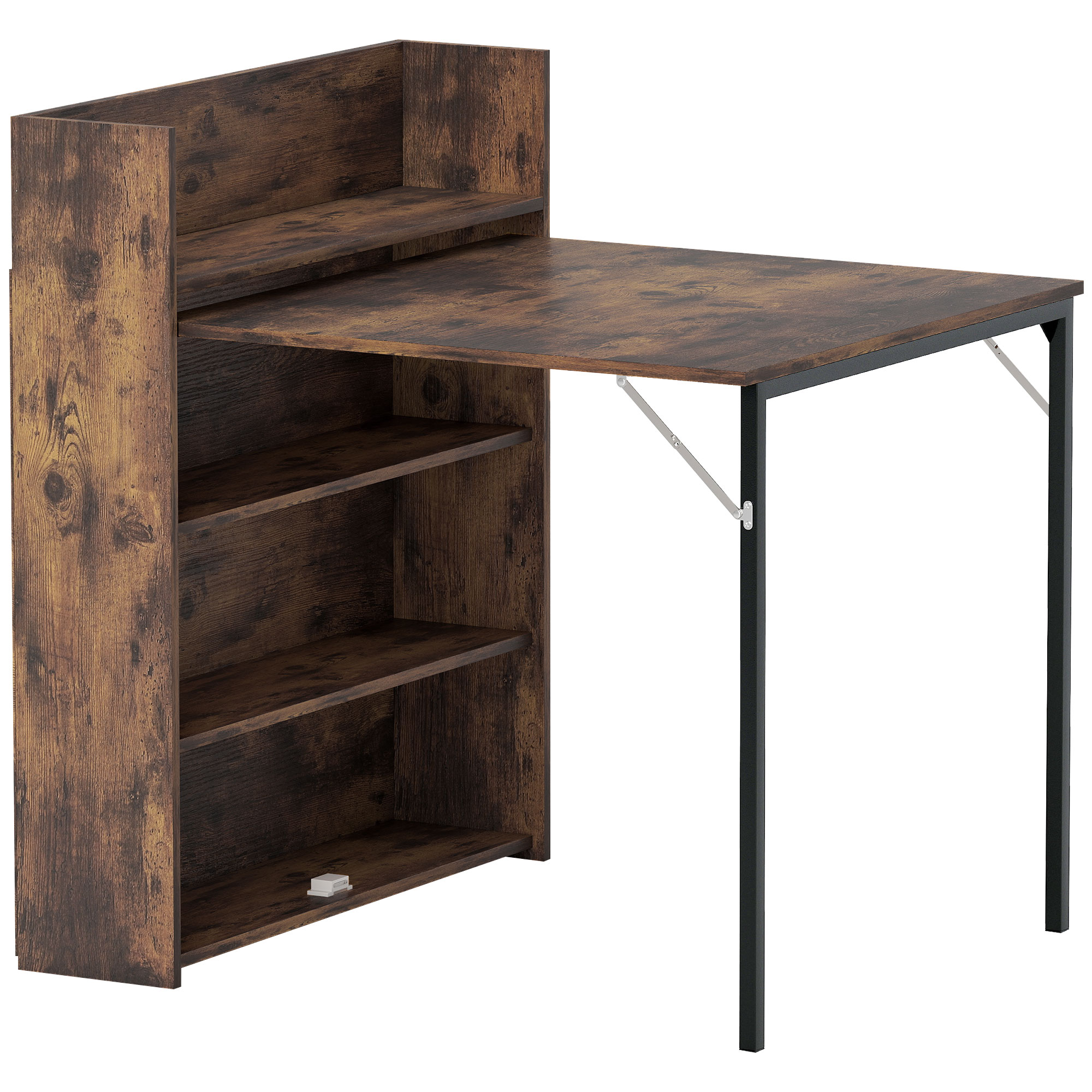 Esstisch Klappbar Mit Regal, Industrie-Design, Platzsparend, Für Kleine Räume, 80x90x93cm, Rustikal-Braun
