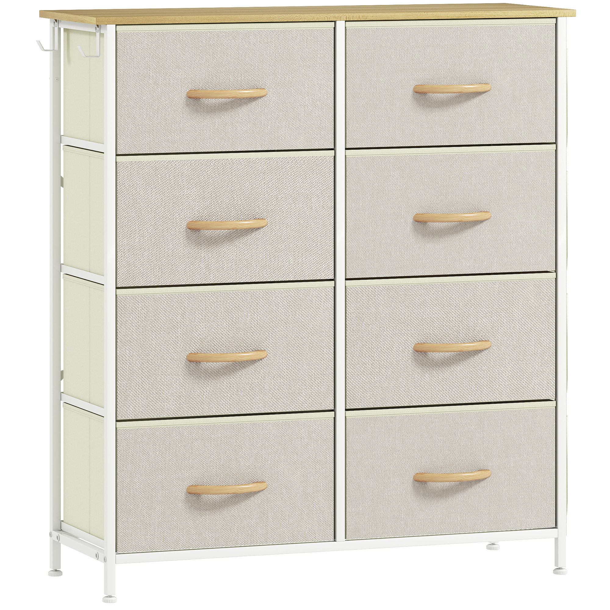 Schlafzimmer-Kommode Mit 8 Stoffschubladen, Stahlstreben, Holzoberfläche, 4 Aufbewahrungstaschen, 2 Haken, Beige