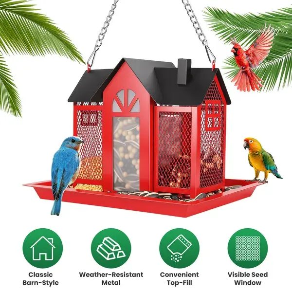 Metal Hanging Bird Feeder House Classic Barn