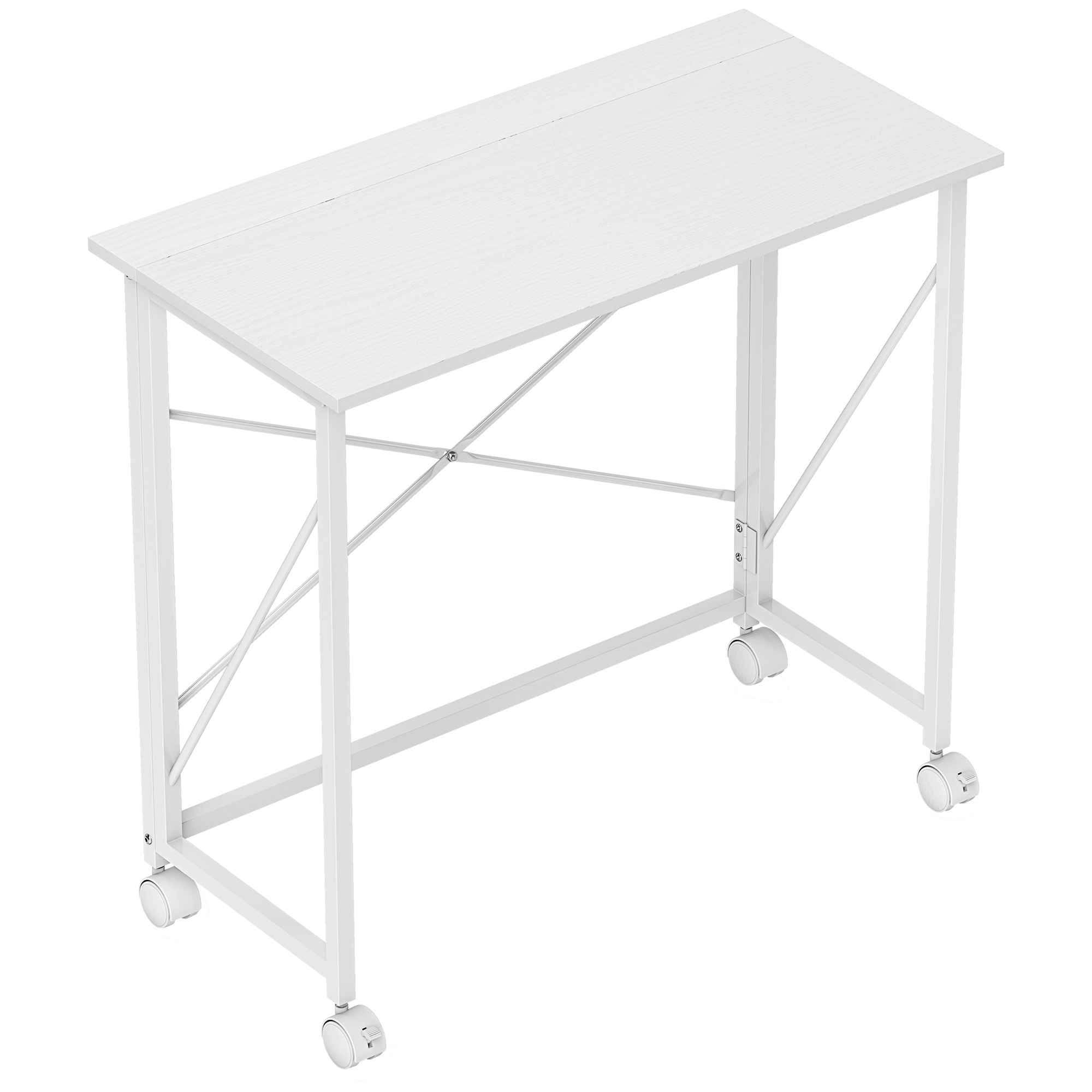 Schreibtisch Mit Rollen Faltbarer Bürotisch Mit Stahlgestell Für Arbeitszimmer Schlafzimmer 80 X 40 X 75 Cm Weiß