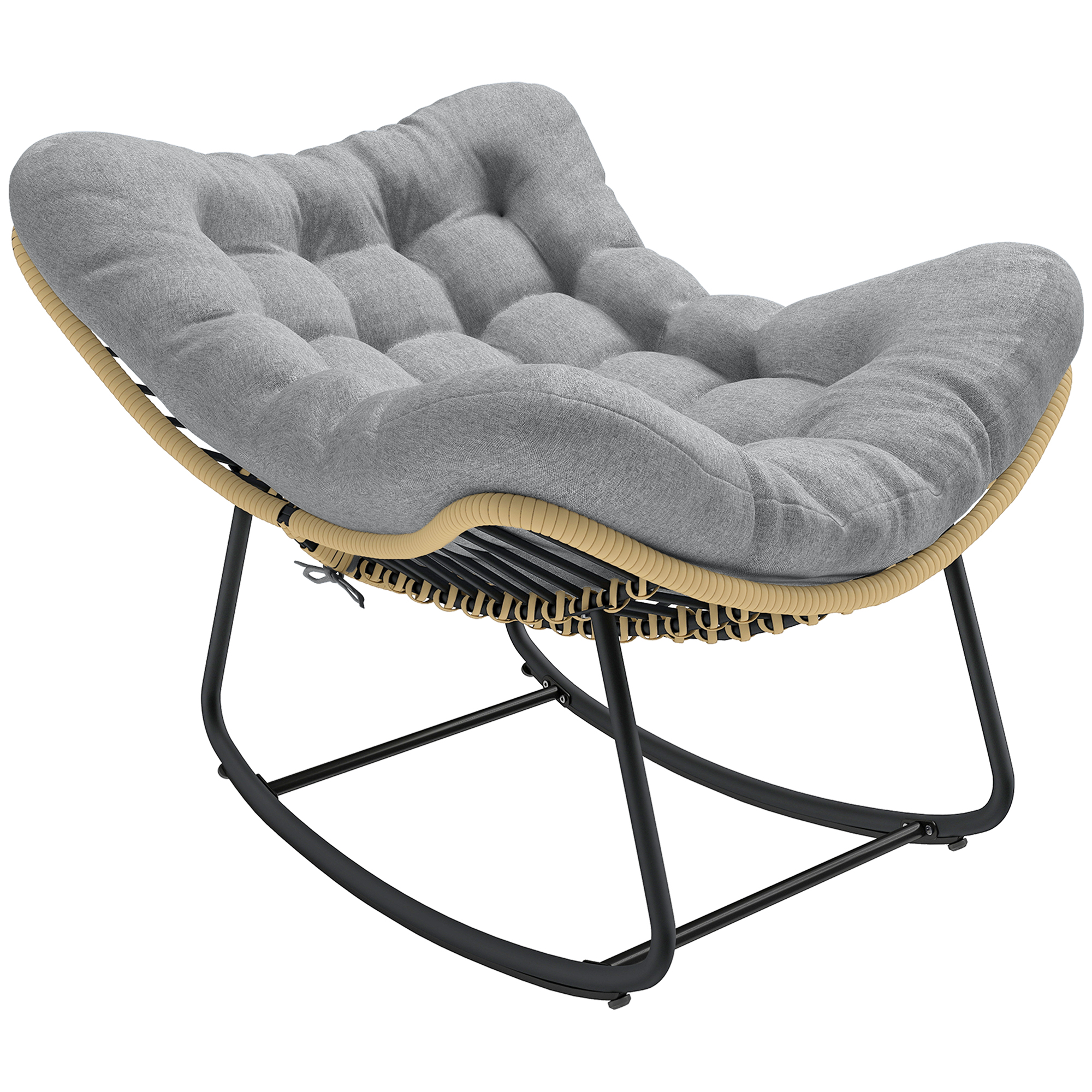 Rattan Schaukelstuhl Gartenliege Mit Dickem Kissen, Gartenschaukel Bis 120 Kg Indoor Outdoor 87 X 110 X 70 Cm Grau