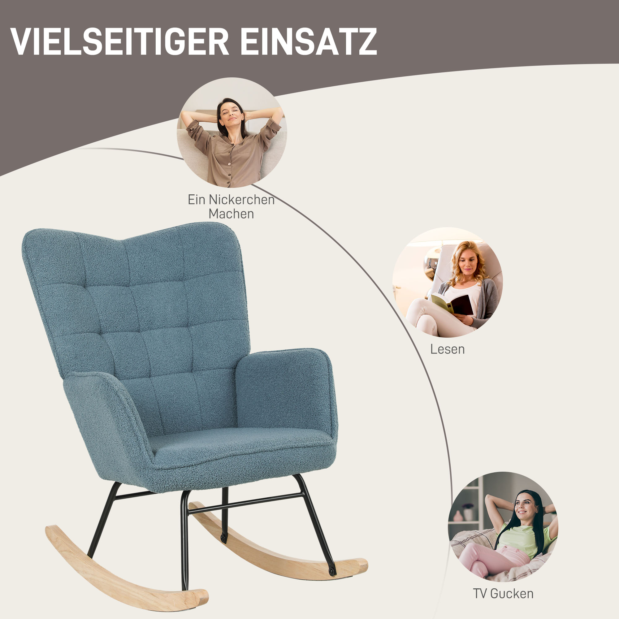 Schaukelstuhl, Ergonomische Form, Echtholzkufen, Bis 120 Kg, Hellblau
