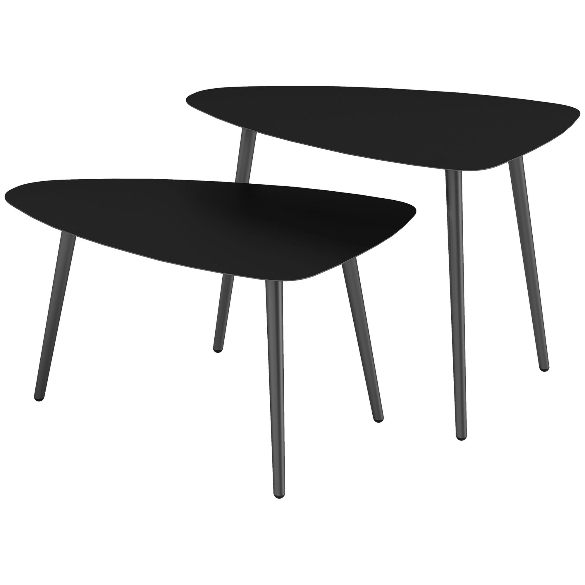 Couchtisch 2er Set, Wetterfest Balkontisch Aus Stahl, Beistelltisch Im Geometrischem Design Schwarz