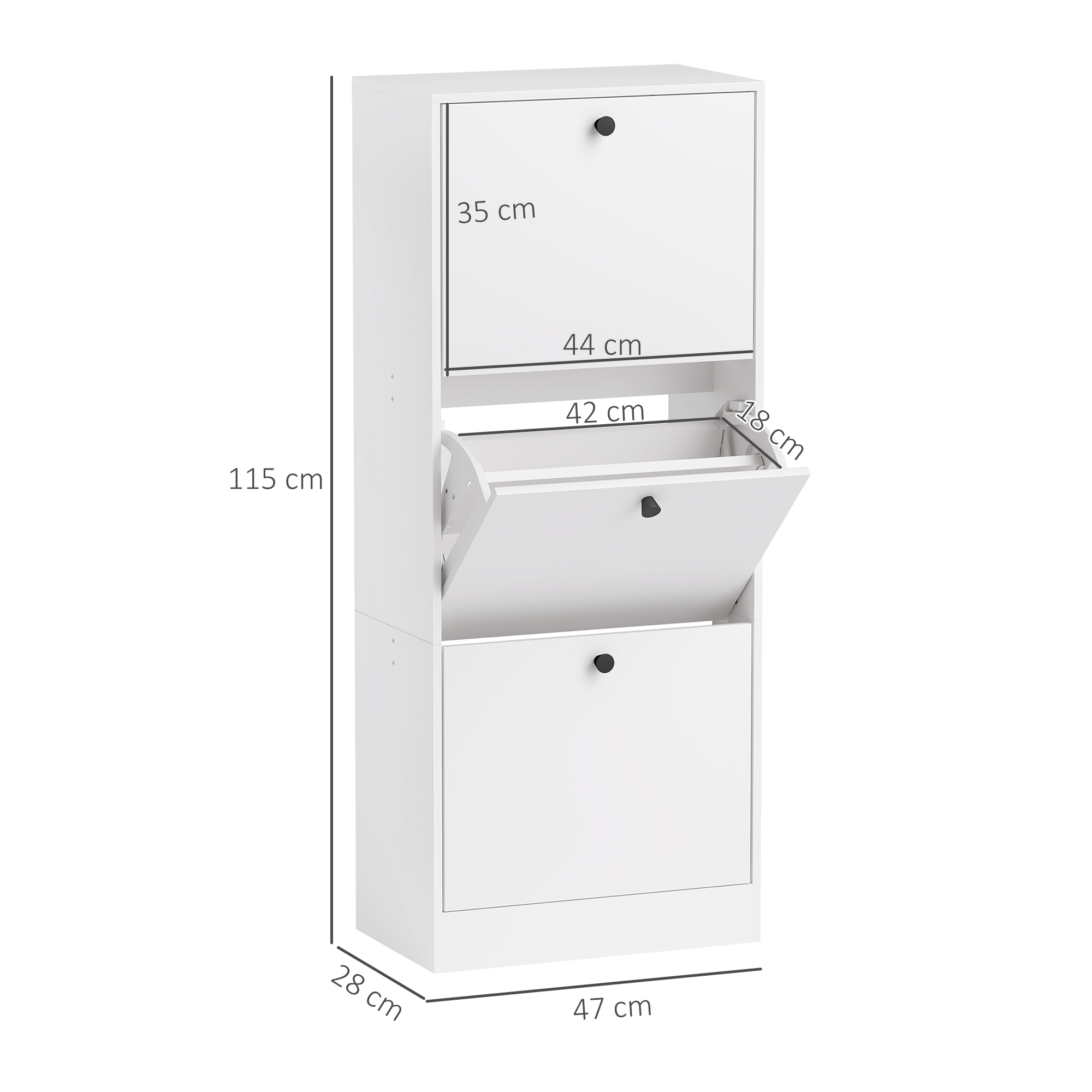 Schuhschrank, Schuhregal, 3 Klappfächer, Verstellbar, Spanplatte, Weiß