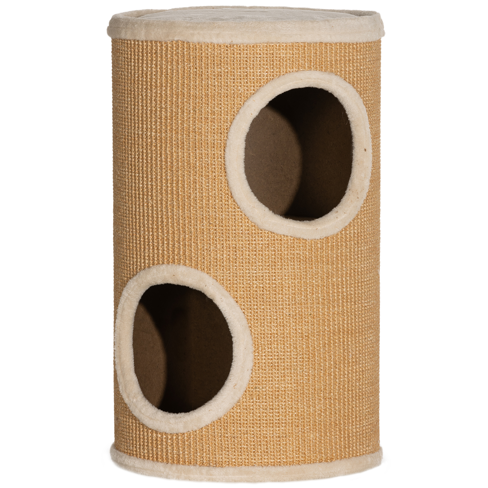Katzenbaum Mit Viel Platz, Plüschbezug, Sisal-Oberfläche, Φ35 X 60H Cm, Braun-Beige, 10 Kg