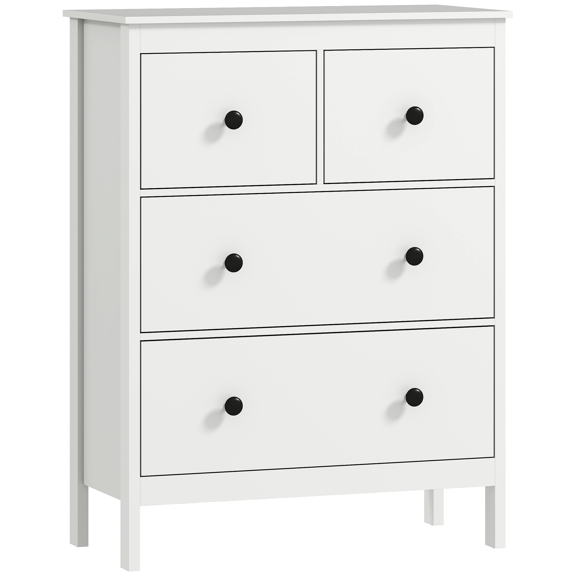 Kommode Mit 4 Schubladen, Für Kleidung & Bettwäsche, Wohnzimmer, Schlafzimmer, Flur, Spanplatte, Weiß