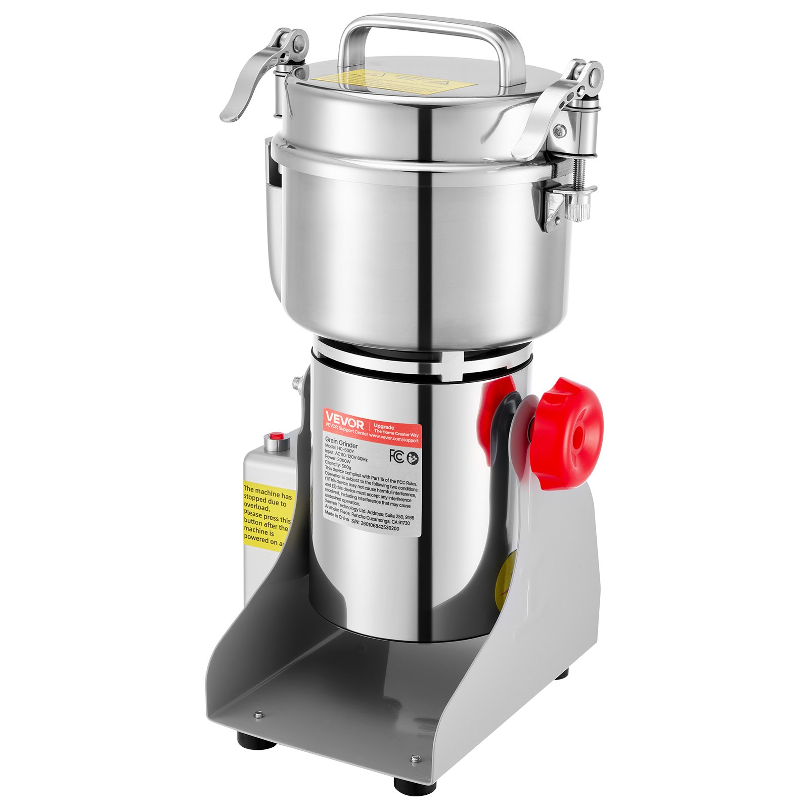 500g Electric Grain Mill Grinder, 2000W 28000RPM High Speed Spice Corn Dry Grinding Machine, Stainless Steel Pulverizer Powder Machine For Dried Grains Coffee Beans Spices Nuts 270 Swing Type