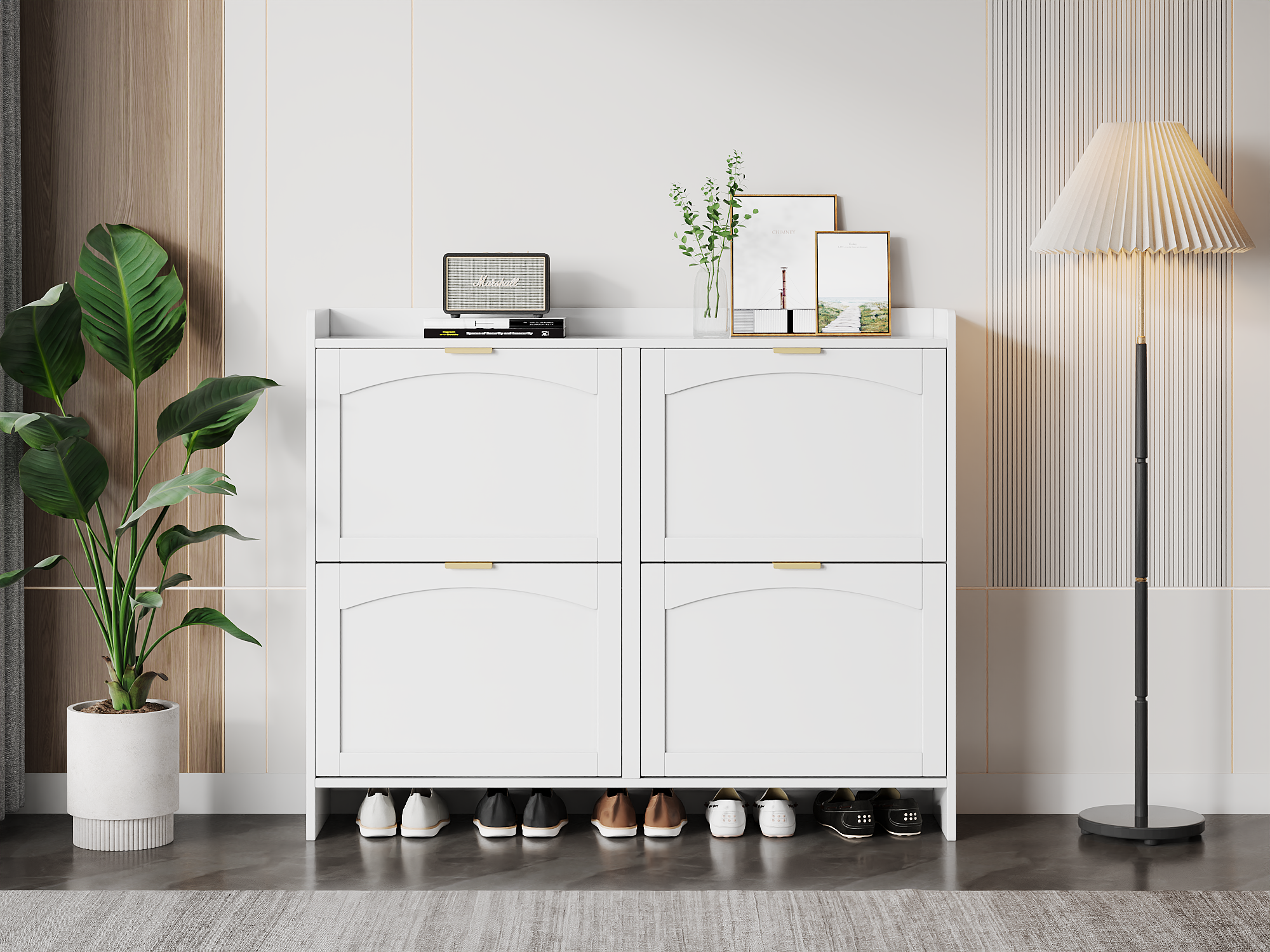 Modern Shoe Cabinet With 4 Flip Drawers, Freestanding Rack Open Shelves — image 5
