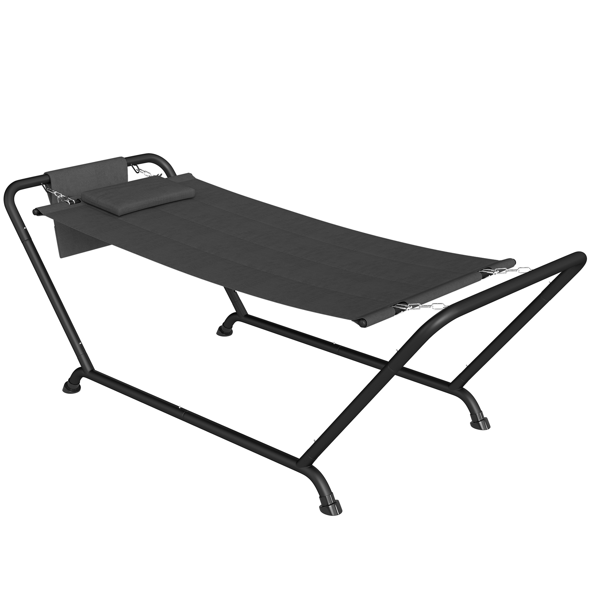 Hängematte Mit Gestell 237 X 90 Cm Stabhängematte Mit Seitentasche, Kopfstütze Metallrahmen Bis 150 Kg