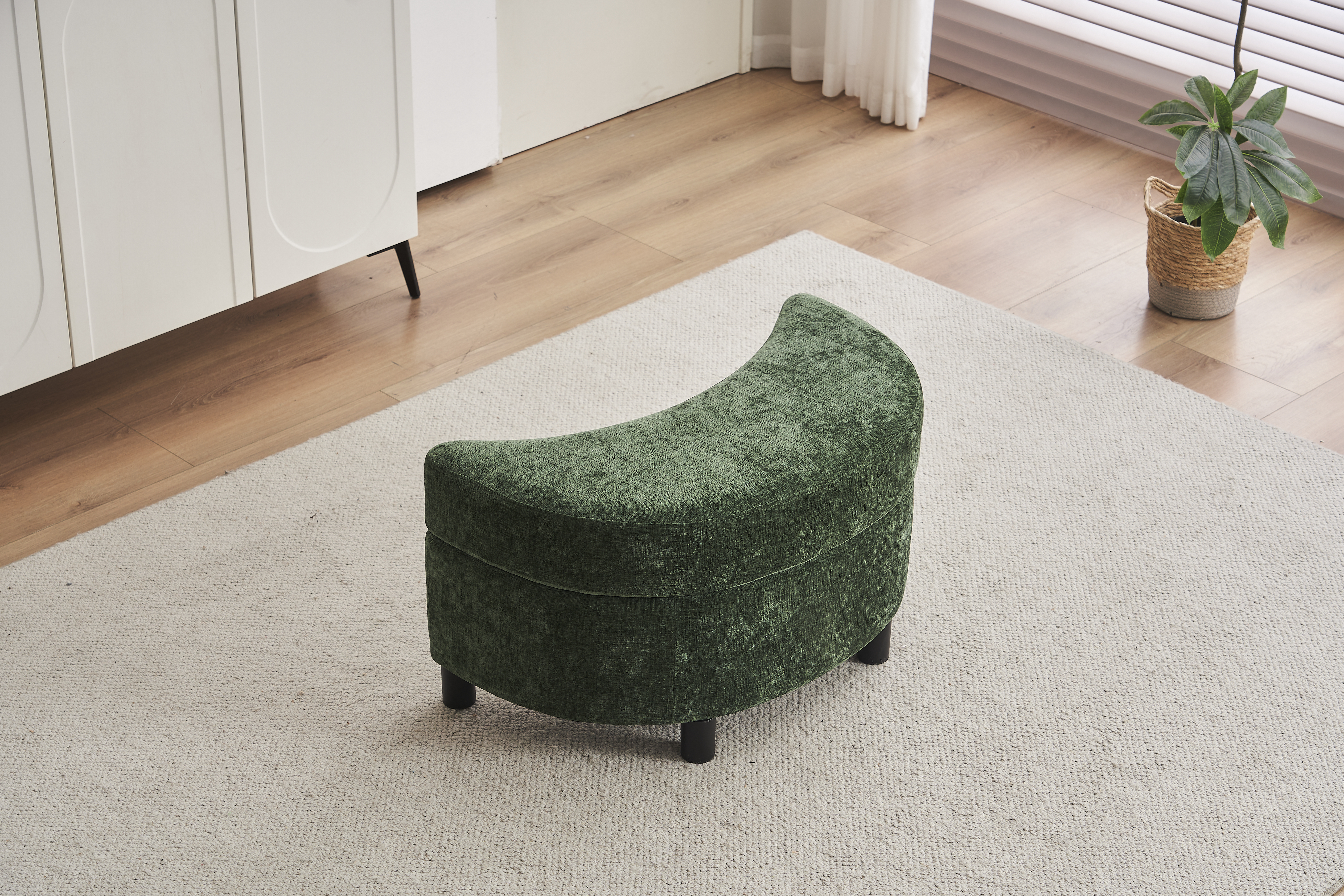 Chenille Swivel Armchair With 3 Back Cushion Pillow Ottoman Crescent Stool — image 3