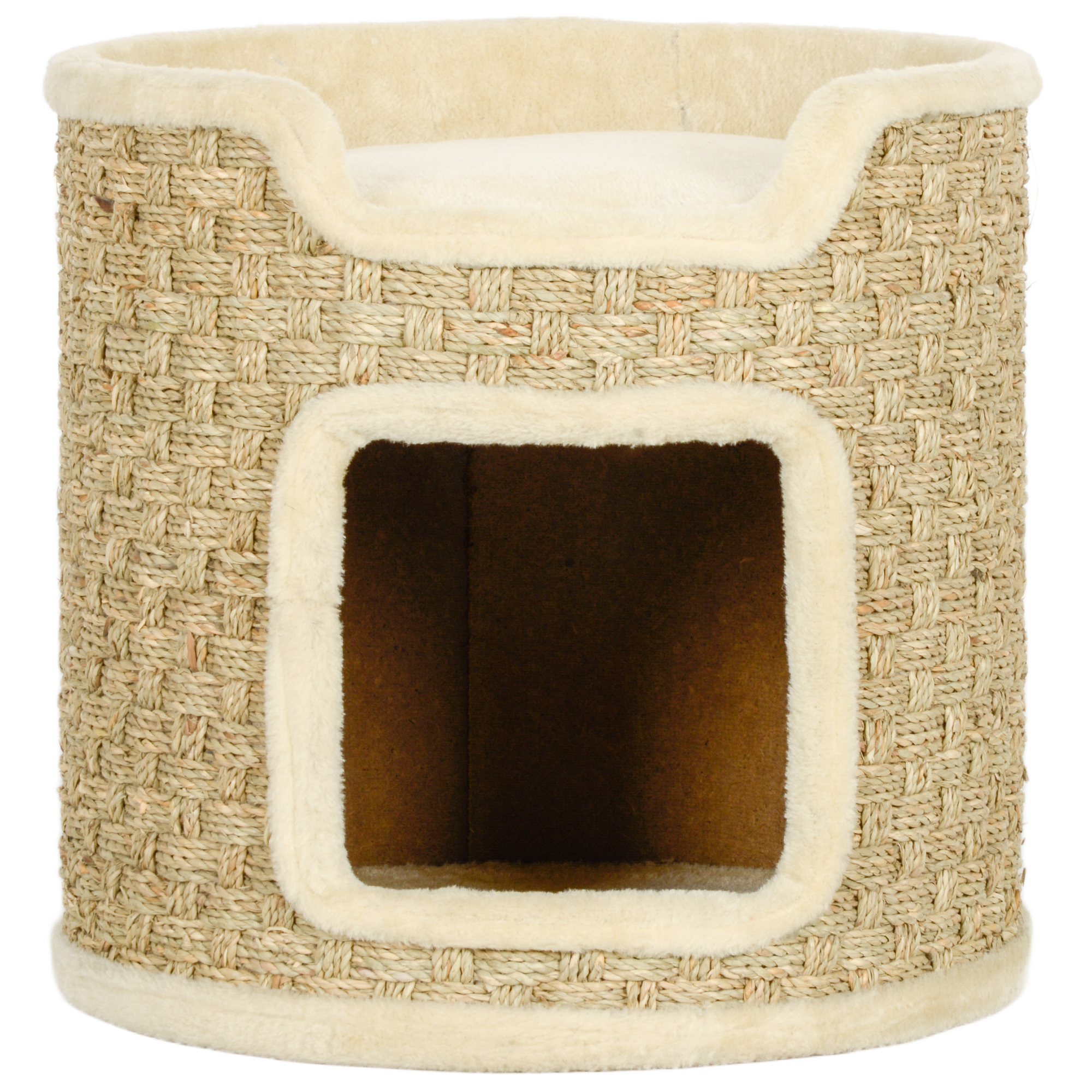 Katzenkratzbaum, Spiel- Und Entspannungsbereich, Plüsch, Φ38 X 37H Cm, Khaki-Beige, Bis Zu 5 Kg
