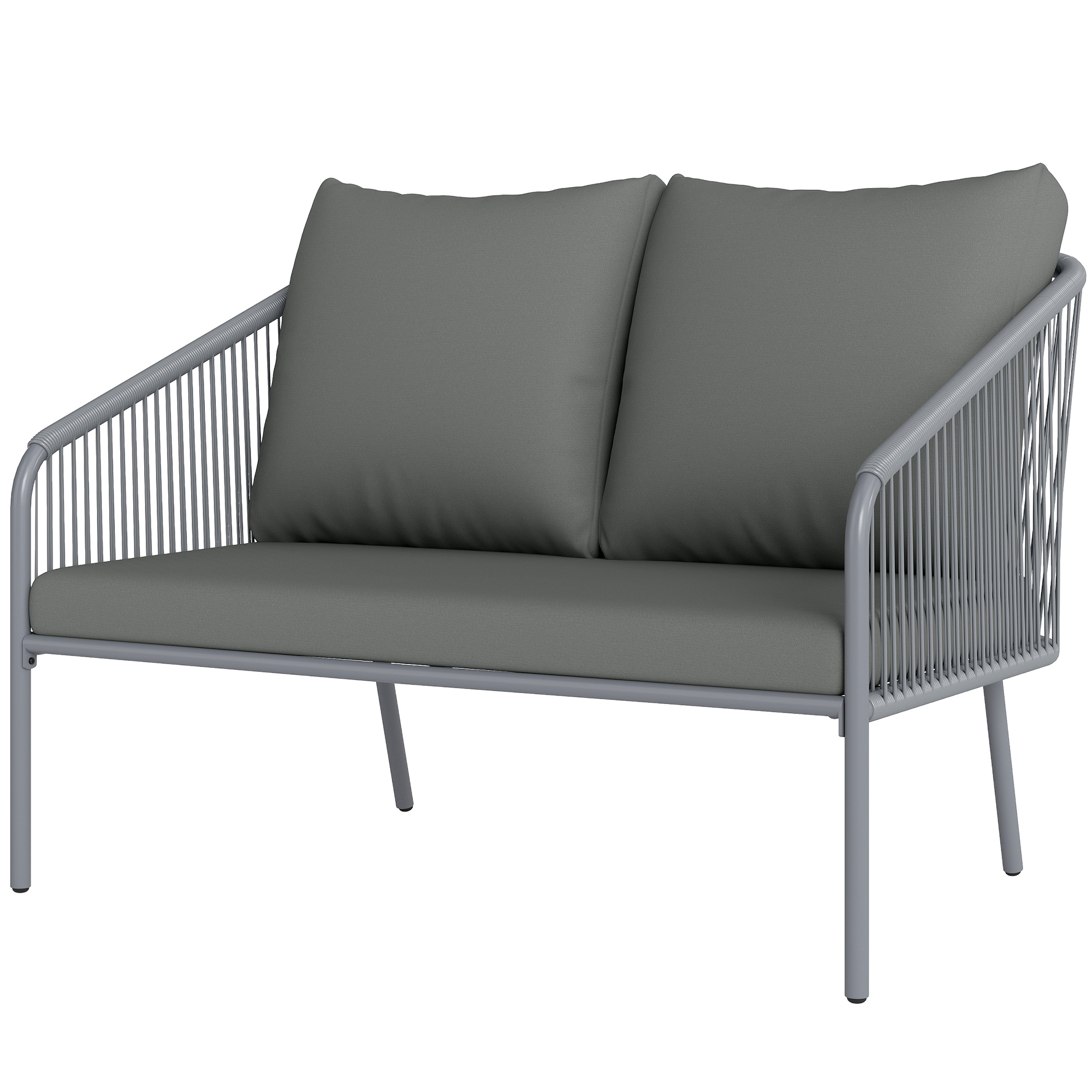 Gartensofa Mit Kissen 2-Sitzer Rattan Sofa Lounge Sofa Outdoor Balkon Sofa 112 X 72 X 76 Cm Grau