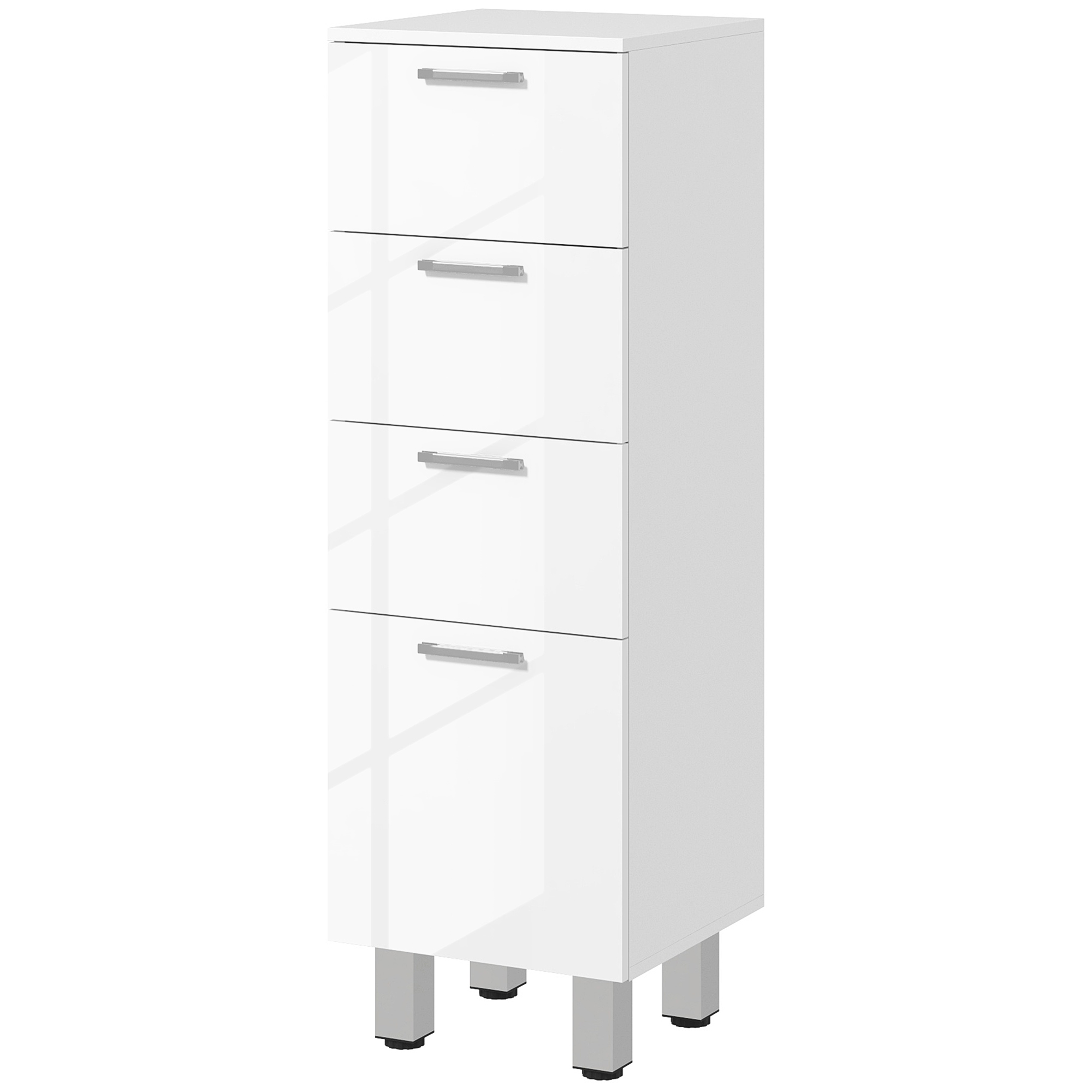 Badezimmerschrank, Badschrank, 4 Schubladen, Spanplatte, Glatt, Weiß