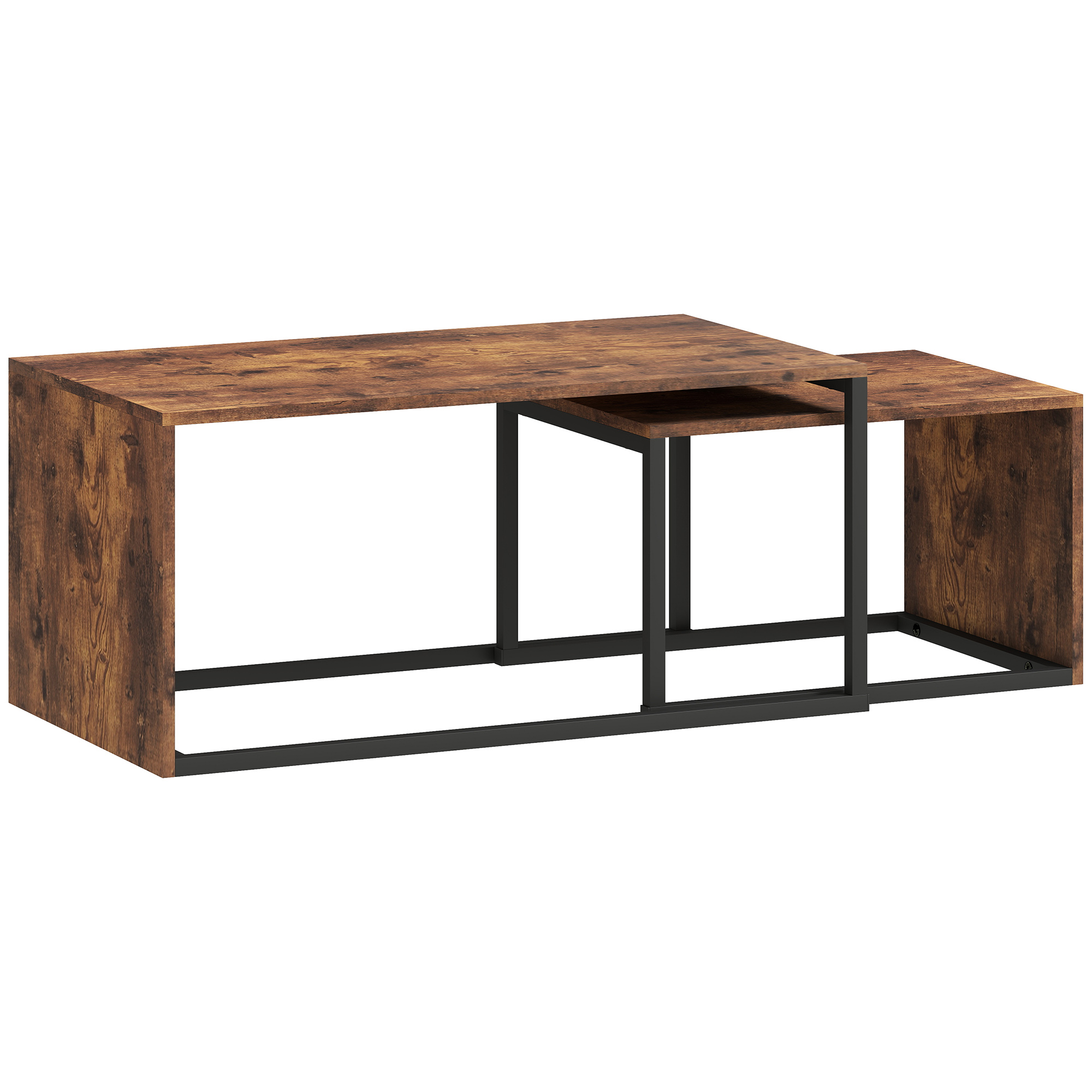 2er-Set Couchtisch, Sofatisch, Beistelltisch, Spanplatte, Metall, 90 X 48 X 42 Cm/59 X 42 X 36 Cm, Schwarz+Braun