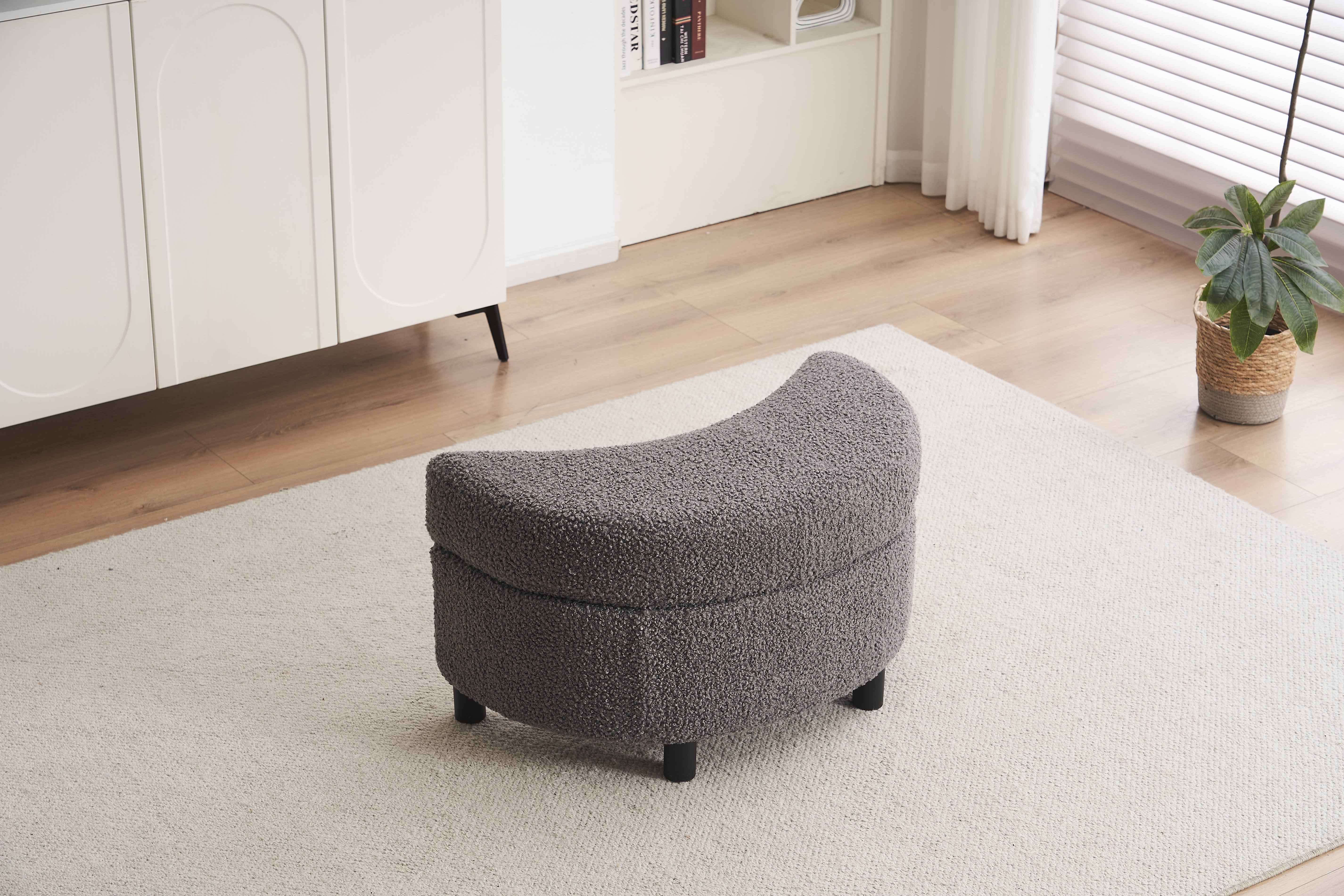 Teddy Swivel Armchair With 3 Back Cushion Pillow Ottoman Crescent Stool, Medium Grey