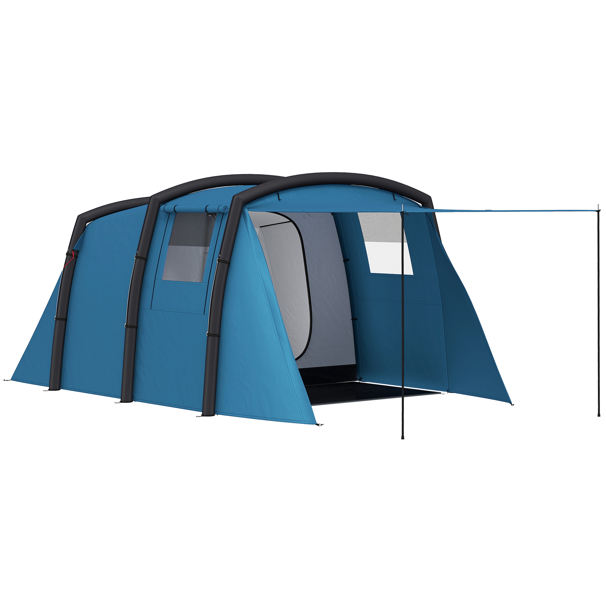 Aufblasbares Campingzelt 3-6 Personen Outdoor Tunnelzelt Mit Seitenfenstern Tür Luftträger 4,4 X 2,8 X 1,95 M Blau