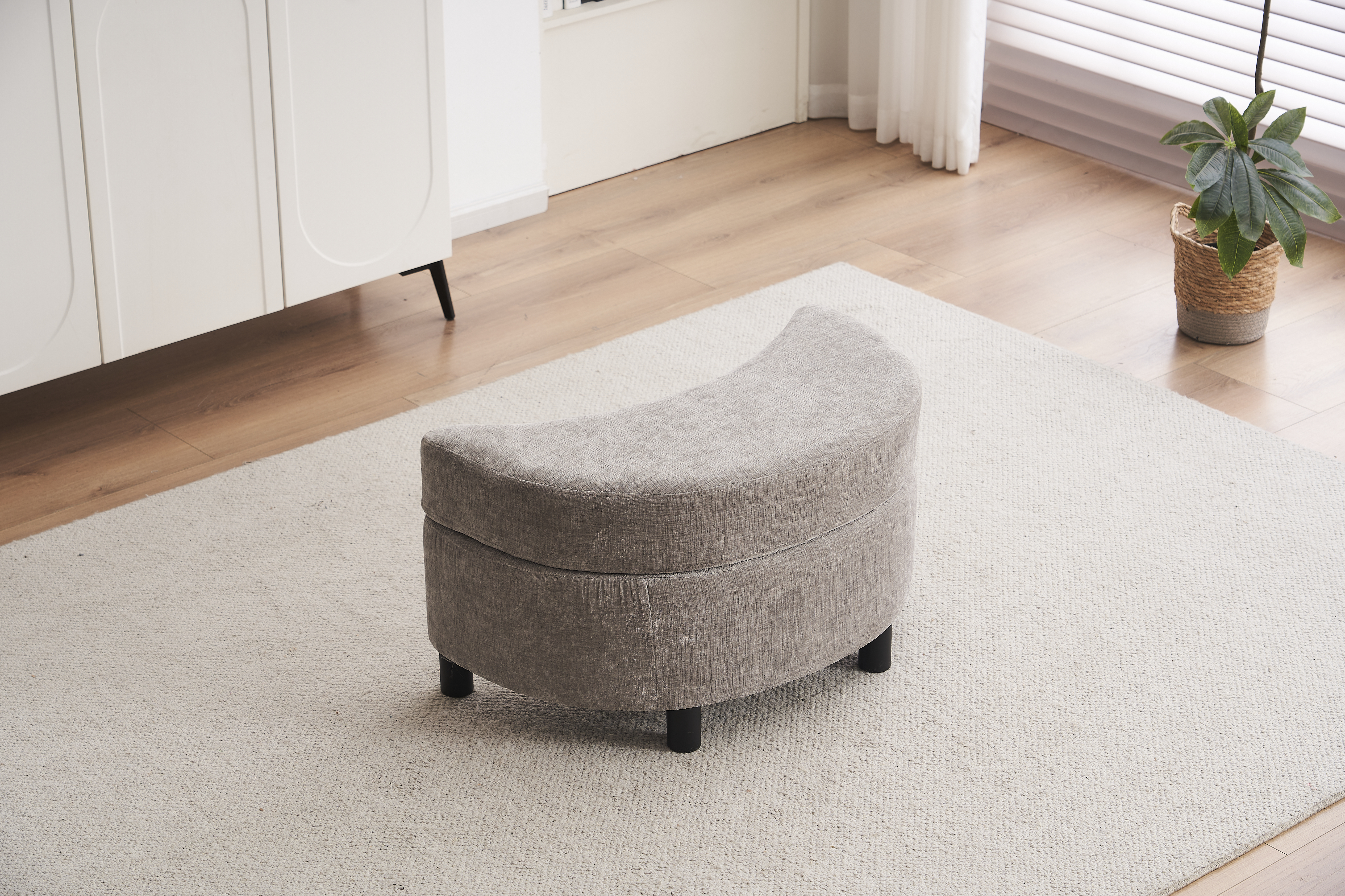 Chenille Swivel Armchair With 3 Back Cushion Pillow Ottoman Crescent Stool