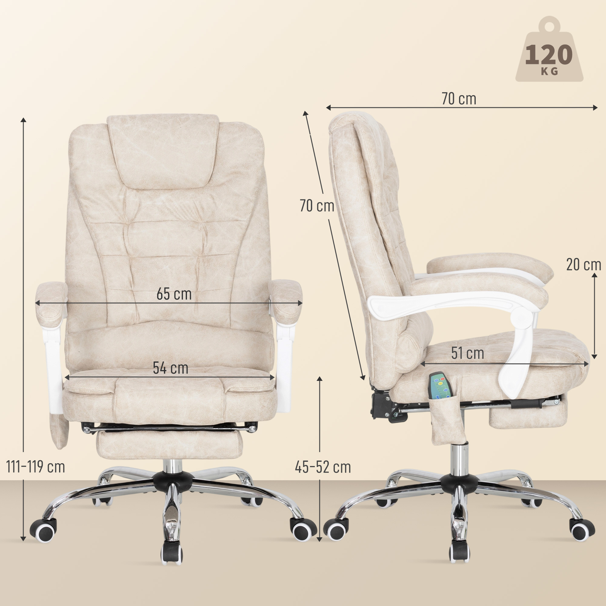 Bürostuhl Mit Massagefunktion, Ergonomisch, 65x160x104cm, Grau