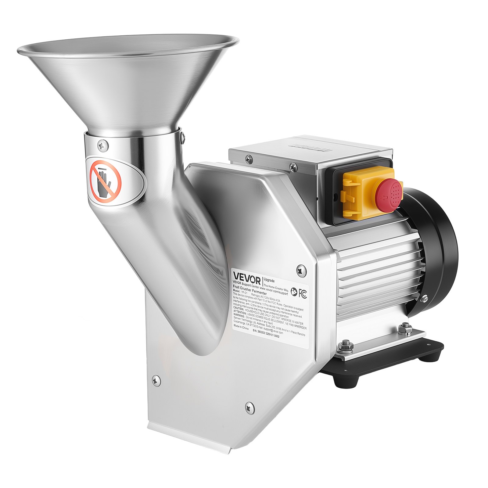 550W Electric Fruit A Pple Crusher, SUS304 Desktop Crushing Machine, Grinds Whole Apples Up To 2.76 Dia, 60 KG H Capacity, Cider Press For Apples, Pears, Pineapple, Guava, Carrot, Potato