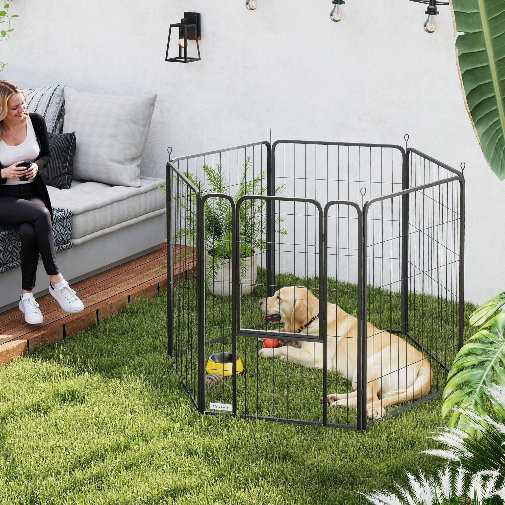 Laufstall Für Hunde Mit 6 Paneelen, Robust, Mit Sicherer Tür, Für Drinnen Und Draußen, Für Garten, Camping, 100 Cm Hoch 4