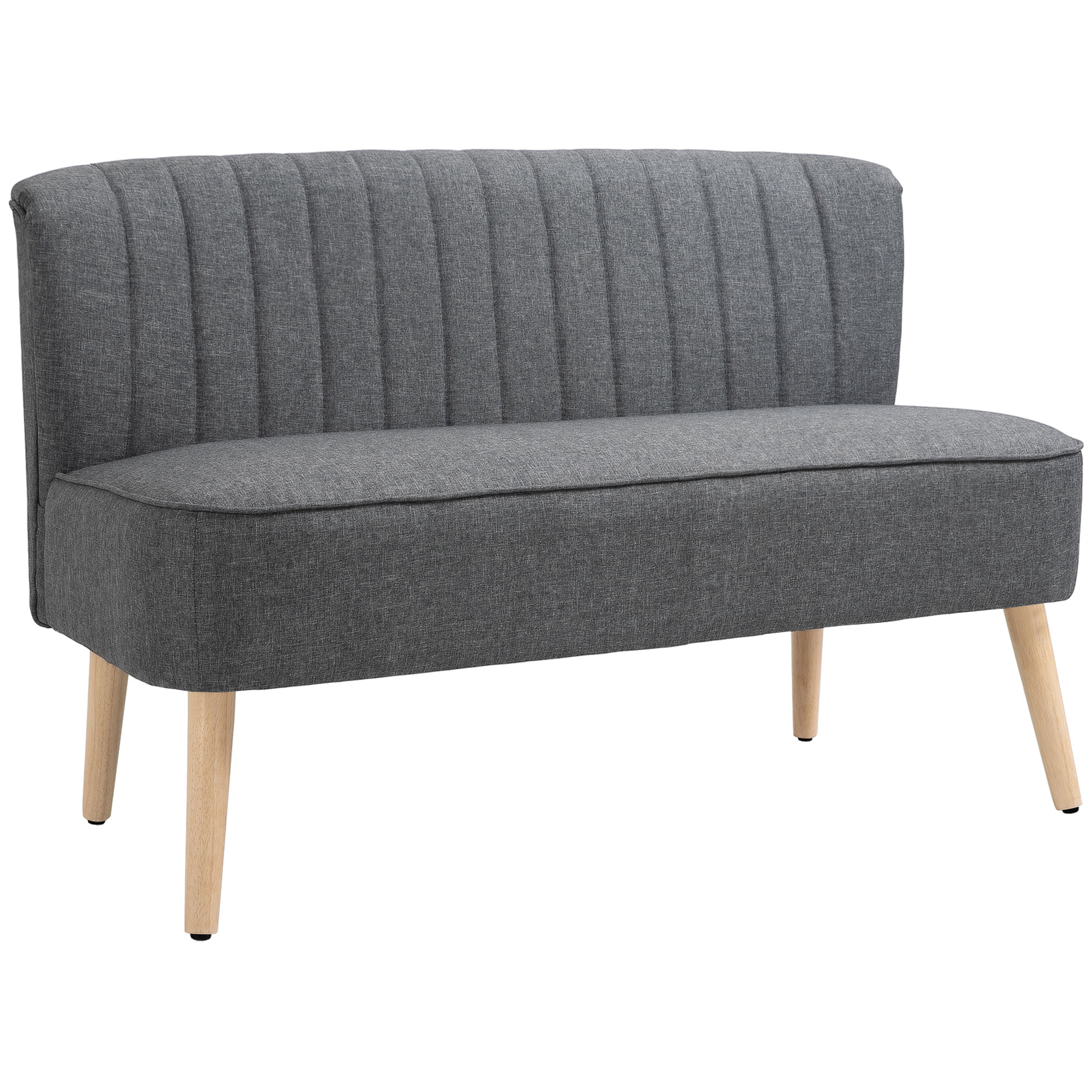 Sofa 2 Sitzer, Polstersofa Leinenoptik, Holzrahmen, Für Wohnzimmer Schlafzimmer, 117 Cm, Grau