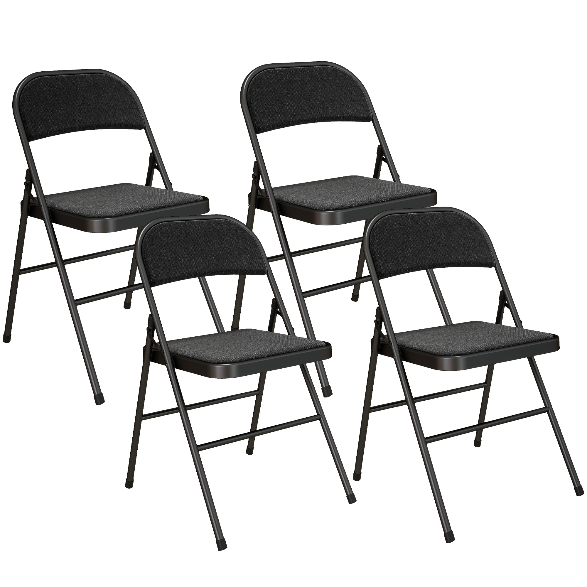 4er-Set Klappstühle, Tragbare Bürostühle, Metallbeine, Faltstuhl Für Büro, Empfang, Wartezimmer, Leinenoptik, Schwarz