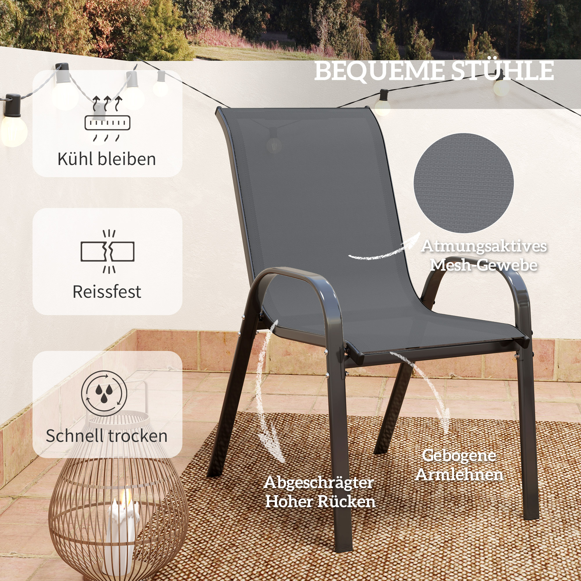 Bistro-Set 3-teilig Wetterfest Gartenmöbel Set Mit Glastisch Stapelbare Gartenstühlen Dunkelgrau 5e8bae2c 4547 4ade B4c4 10567d55f94f