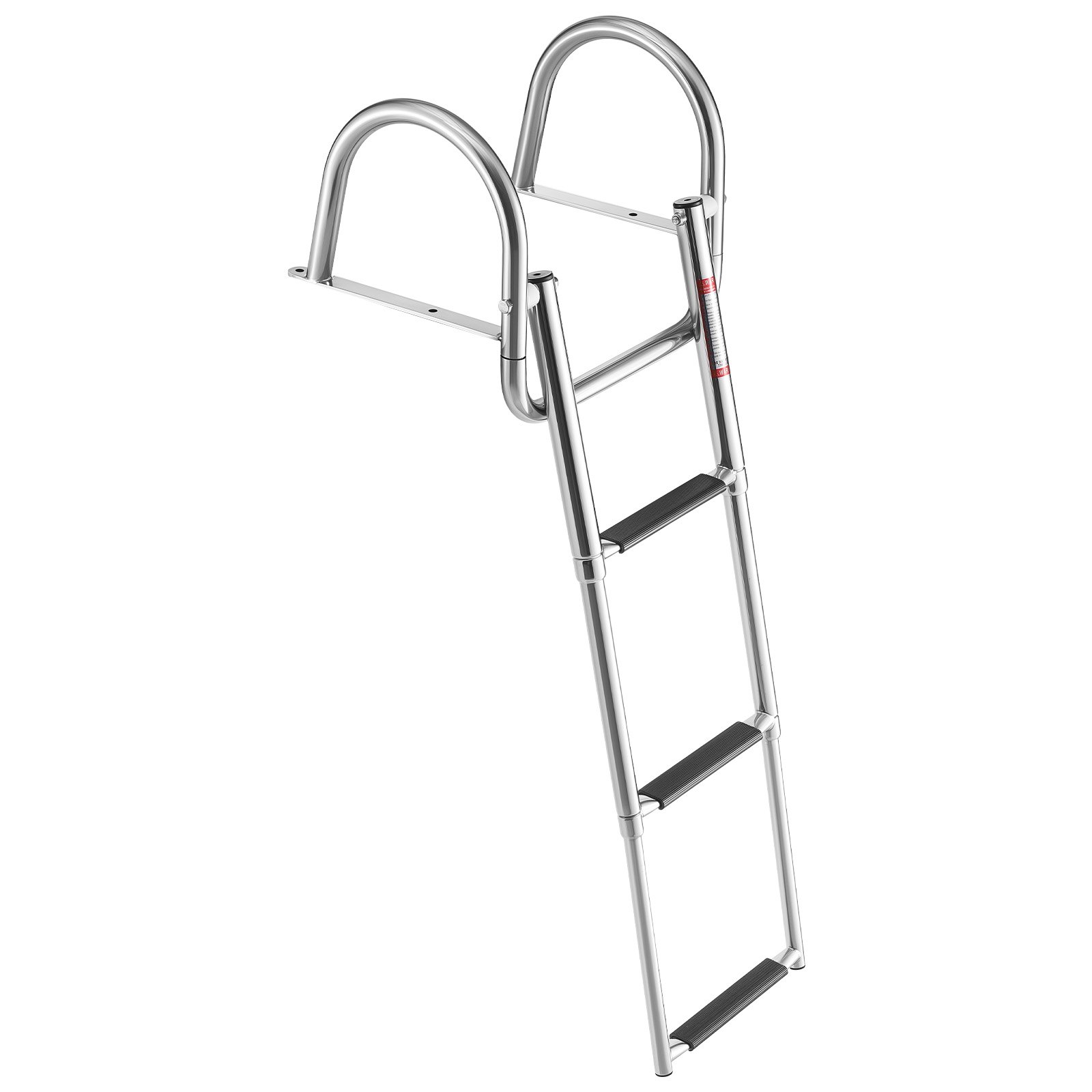 Boat Ladder, 3 Steps, Stainless Steel Telescoping Folding Swim Deck Ladder For Rear Entry Inboard, 600 Lbs Capacity With Wide Anti-Slip Steps & Handrails, For Outboards, Yacht, Pontoon Boats