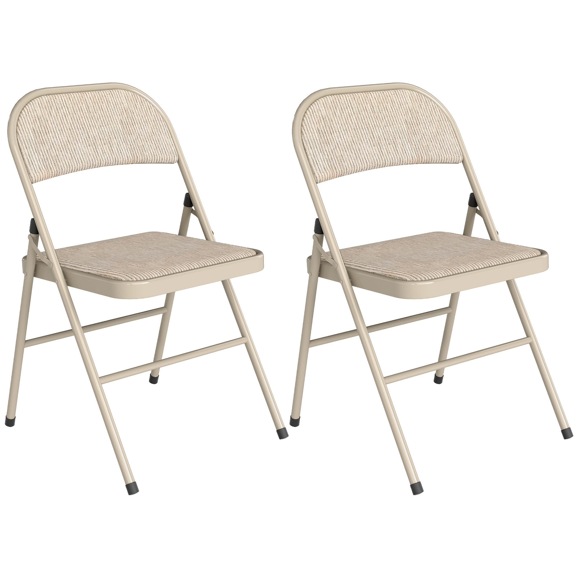 2er-Set Klappstühle, Tragbare Bürostühle, Metallbeine, Faltstuhl Für Büro, Empfang, Wartezimmer, Leinenoptik, Beige