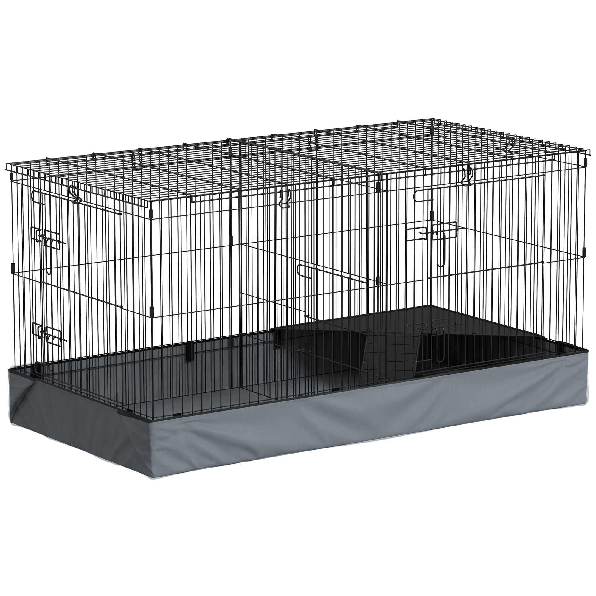 2-in-1 Kleintierkäfig, Stoffboden, Sitzstangen, Rampe, Schwarz