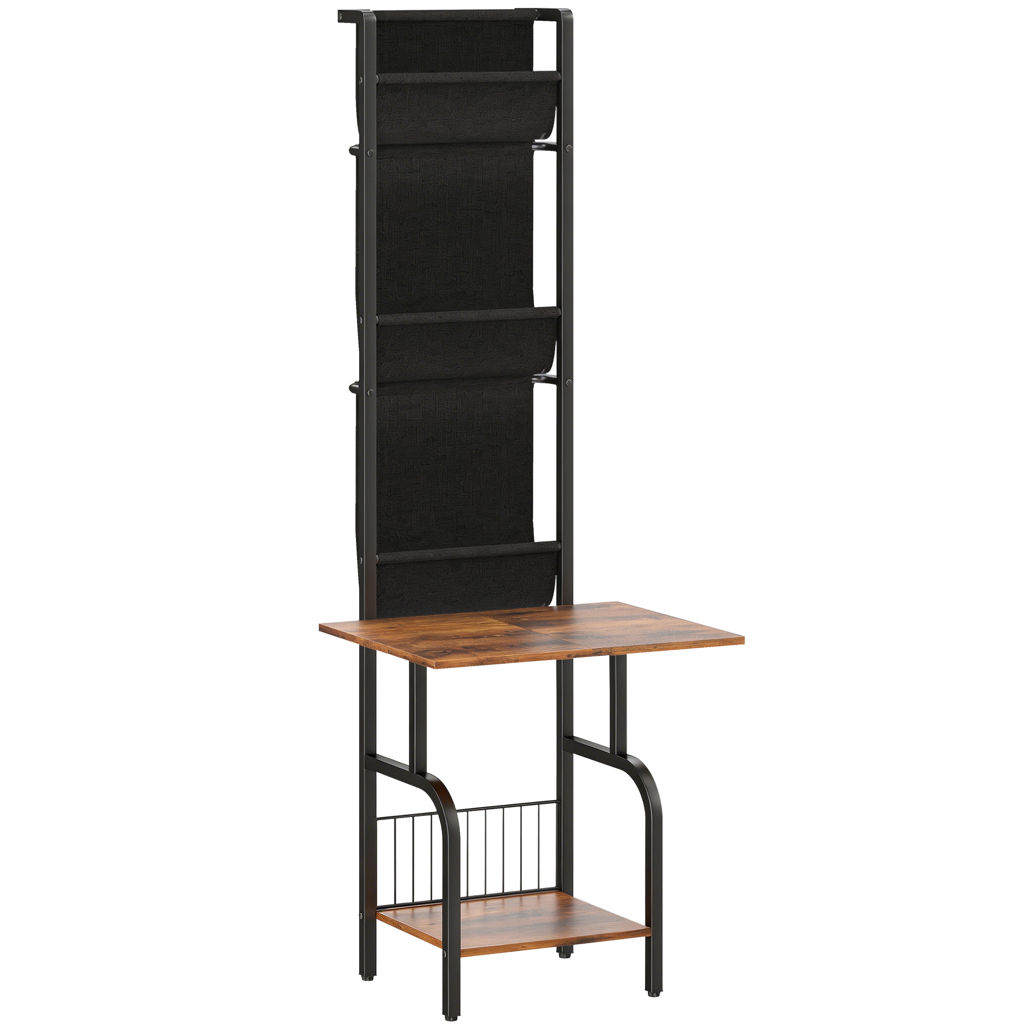 Industrielles CD-Regal, CD-Aufbewahrung, DVD-Ständer Mit 3 Stofftaschen Und Tischplatte, Rustikale Holzoptik In Braun