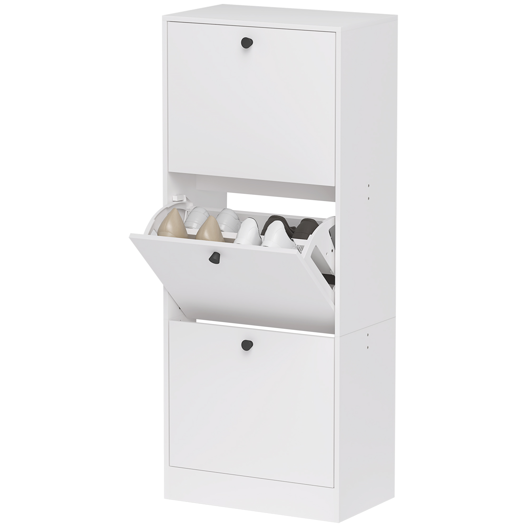 Schuhschrank, Schuhregal, 3 Klappfächer, Verstellbar, Spanplatte, Weiß