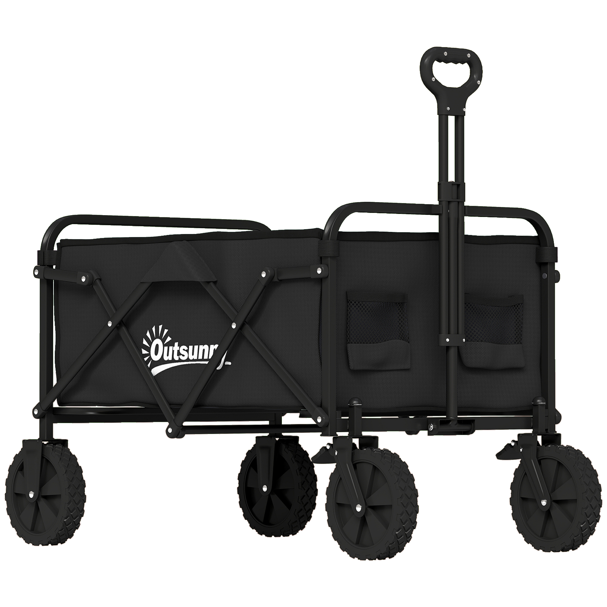 Bollerwagen Faltbarer Handwagen Gartenwagen Transportwagen Mit Griff Verstellbarer Griffhöhe Getränkehalter Schwarz