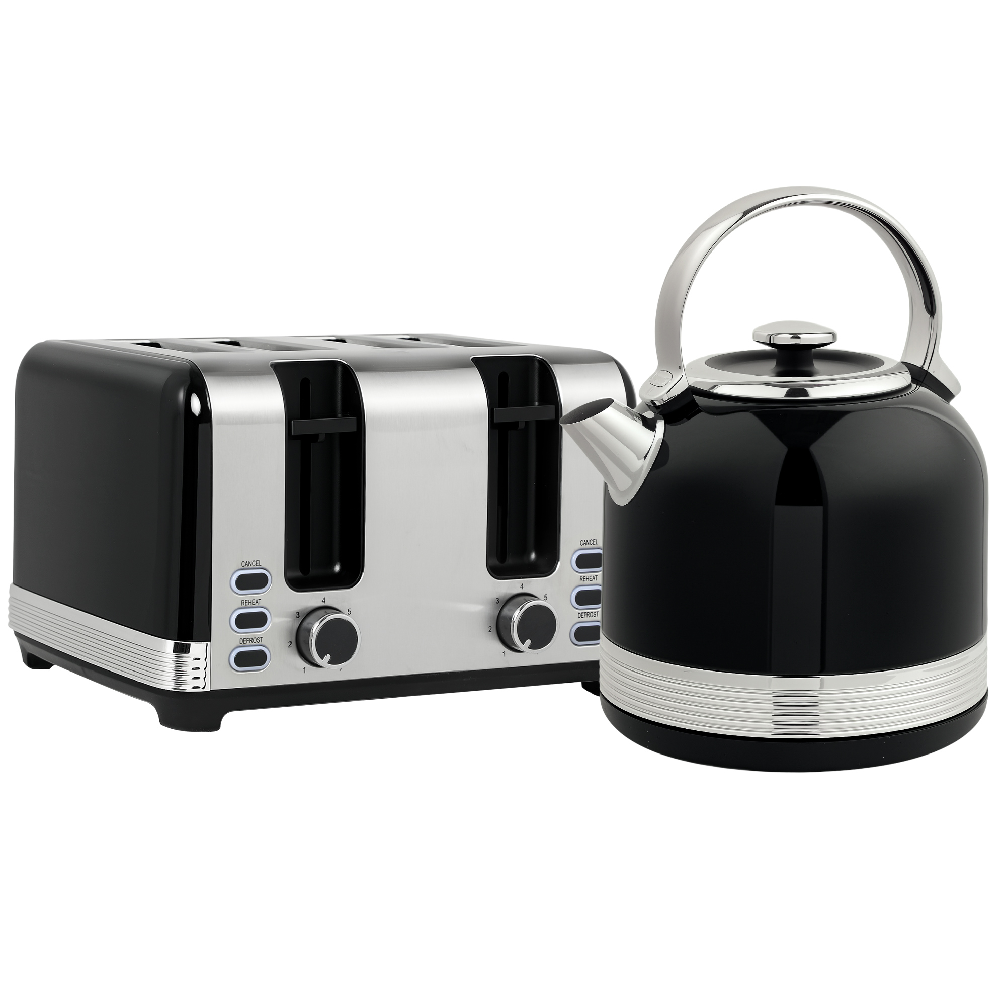 Wasserkocher- Und Toaster-Set, 7 Bräunungsstufen, 1,7 L, Kunststoff, Edelstahl, Schwarz