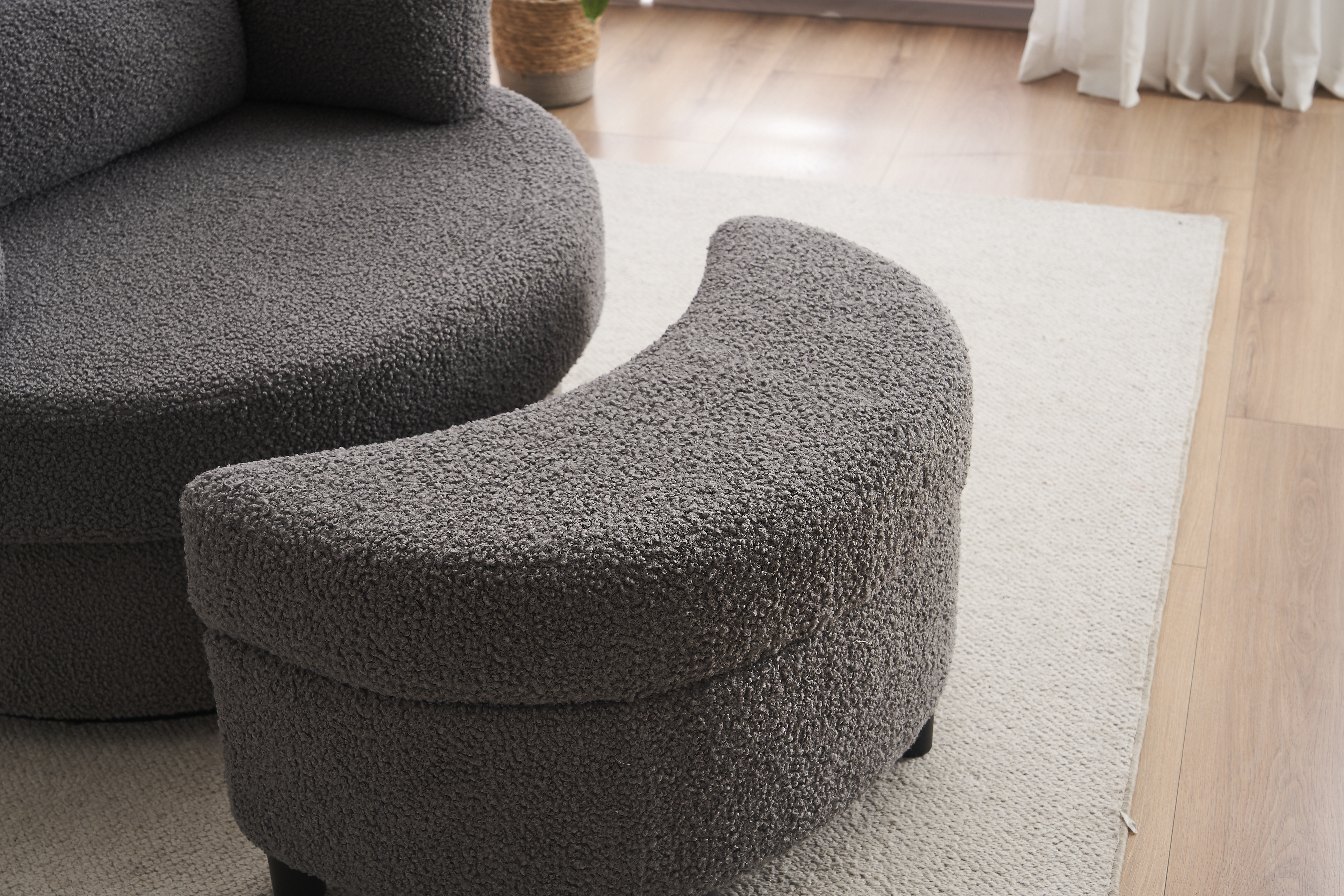 Teddy Swivel Armchair With 3 Back Cushion Pillow Ottoman Crescent Stool, Medium Grey