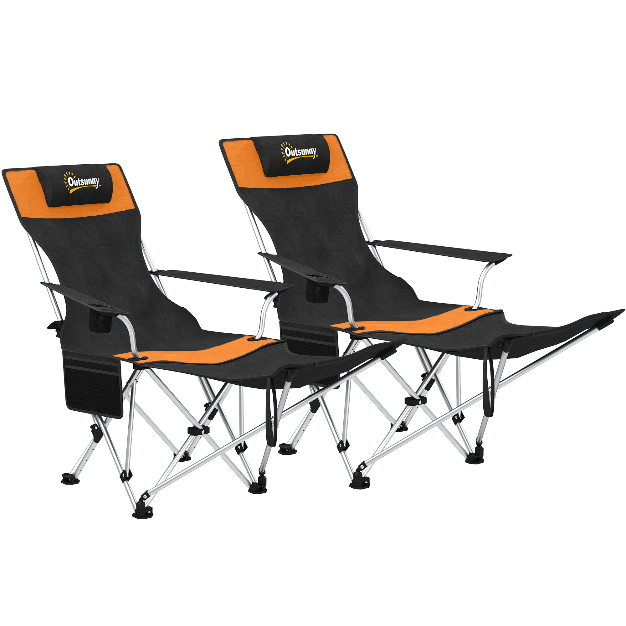 2er Set Campingstuhl Faltbar Angelstuhl Mit Abnehmbar Fußstütze Getränkehalter Belastbar 120 Kg Orange