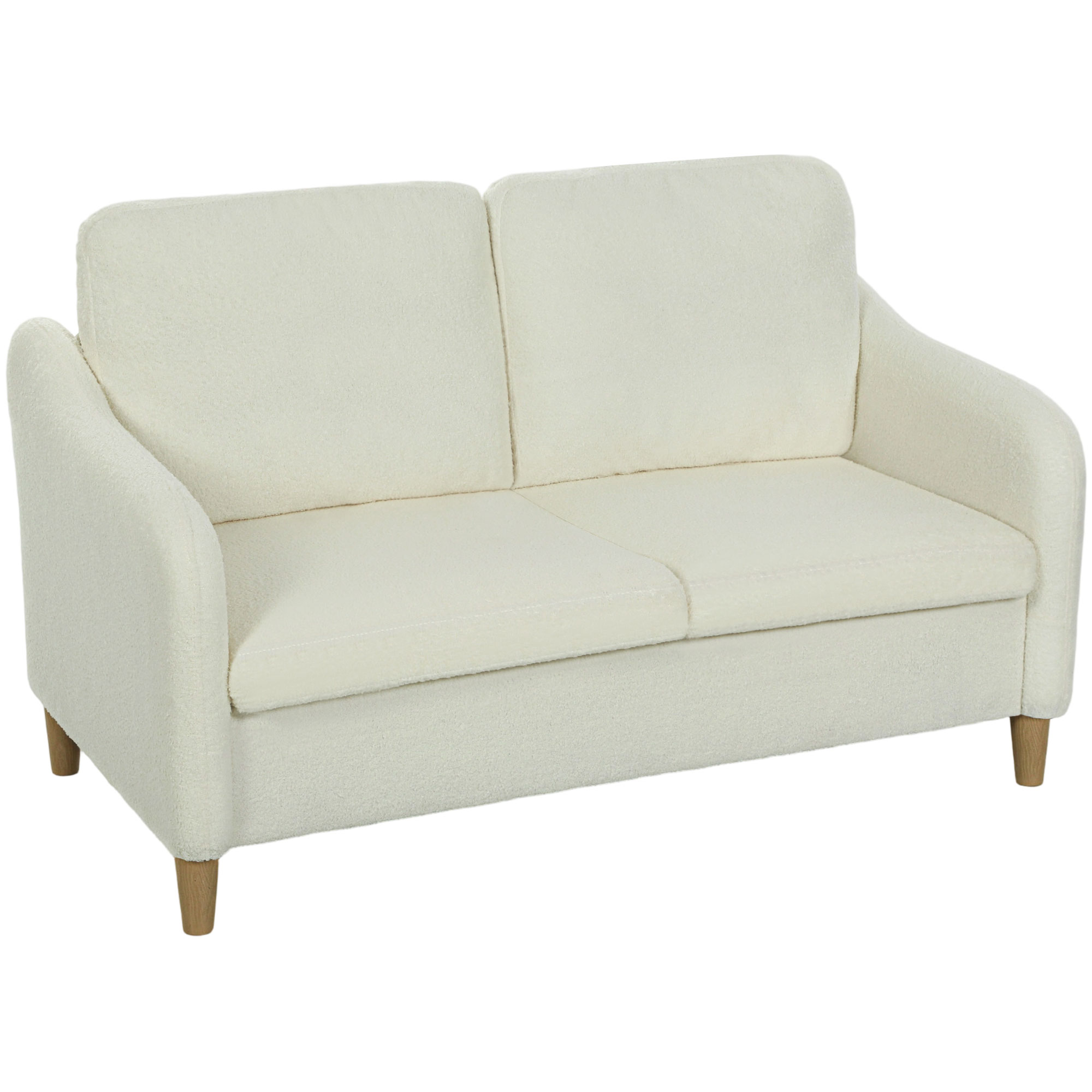 Sofa 2 Sitzer Kleine Couch Mit Sherpa-Fleece-Optik 137 Cm Für Wohnzimmer Cremeweiß