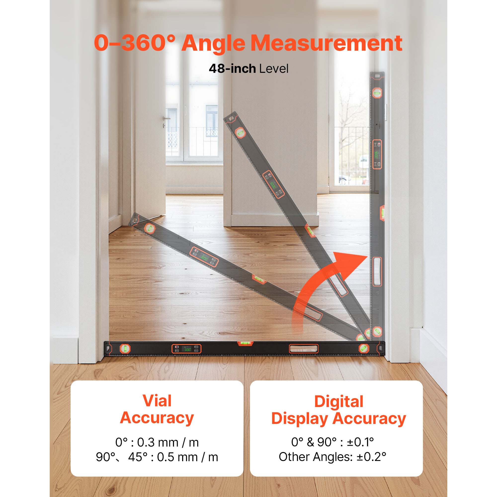 Digital Level, 48 In Length, Magnetic Electronic Level With LED Backlit Display, 360 Electronic Leveler Tool With 0  45  90  Bubble Vials, IP54 Rating For Construction Carpentry Home Renovation 2
