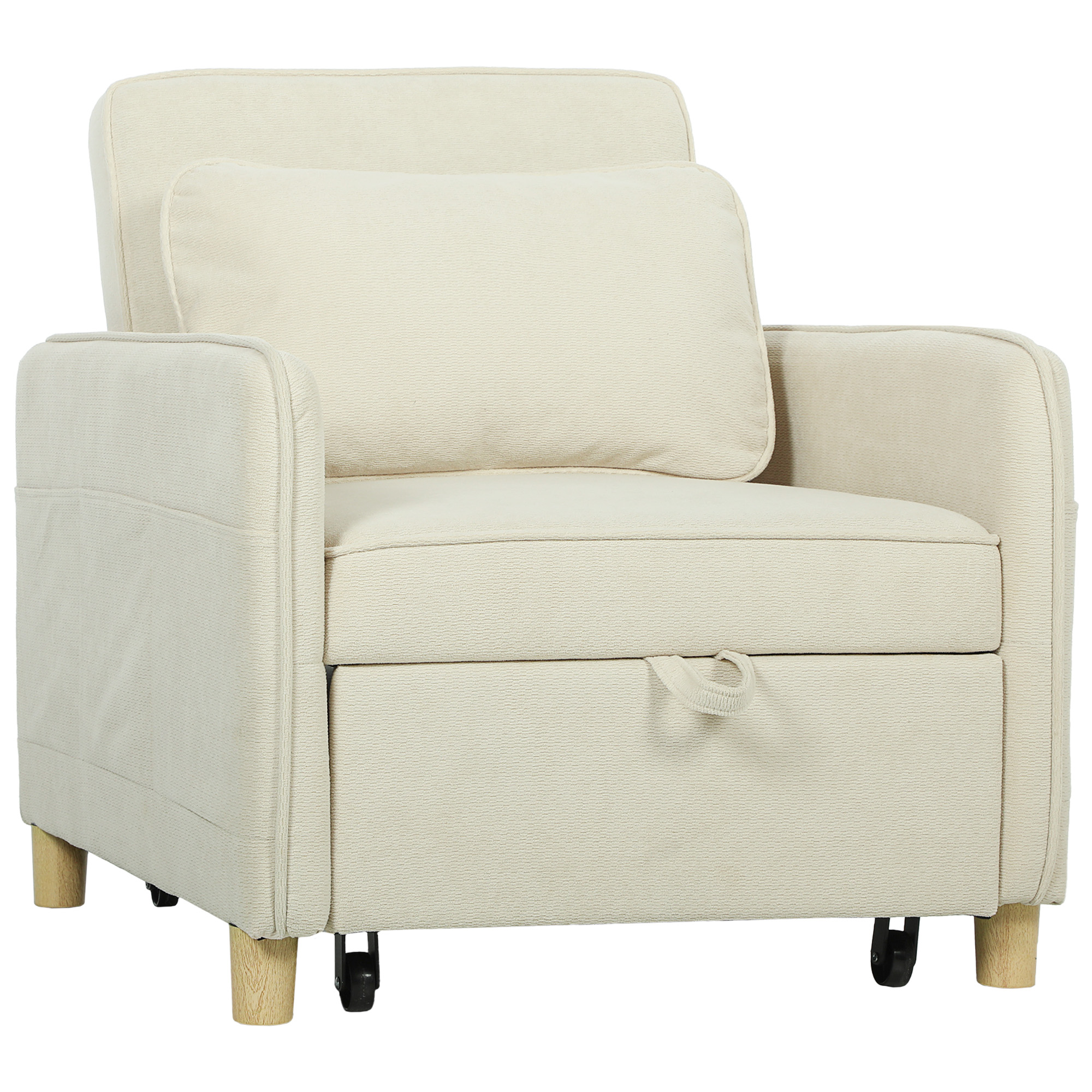 Schlafsessel 3 In 1 Umwandelbarer Sessel Mit Bettfunktion, Breiter Sitzfläche Für Wohnzimmer, Beige