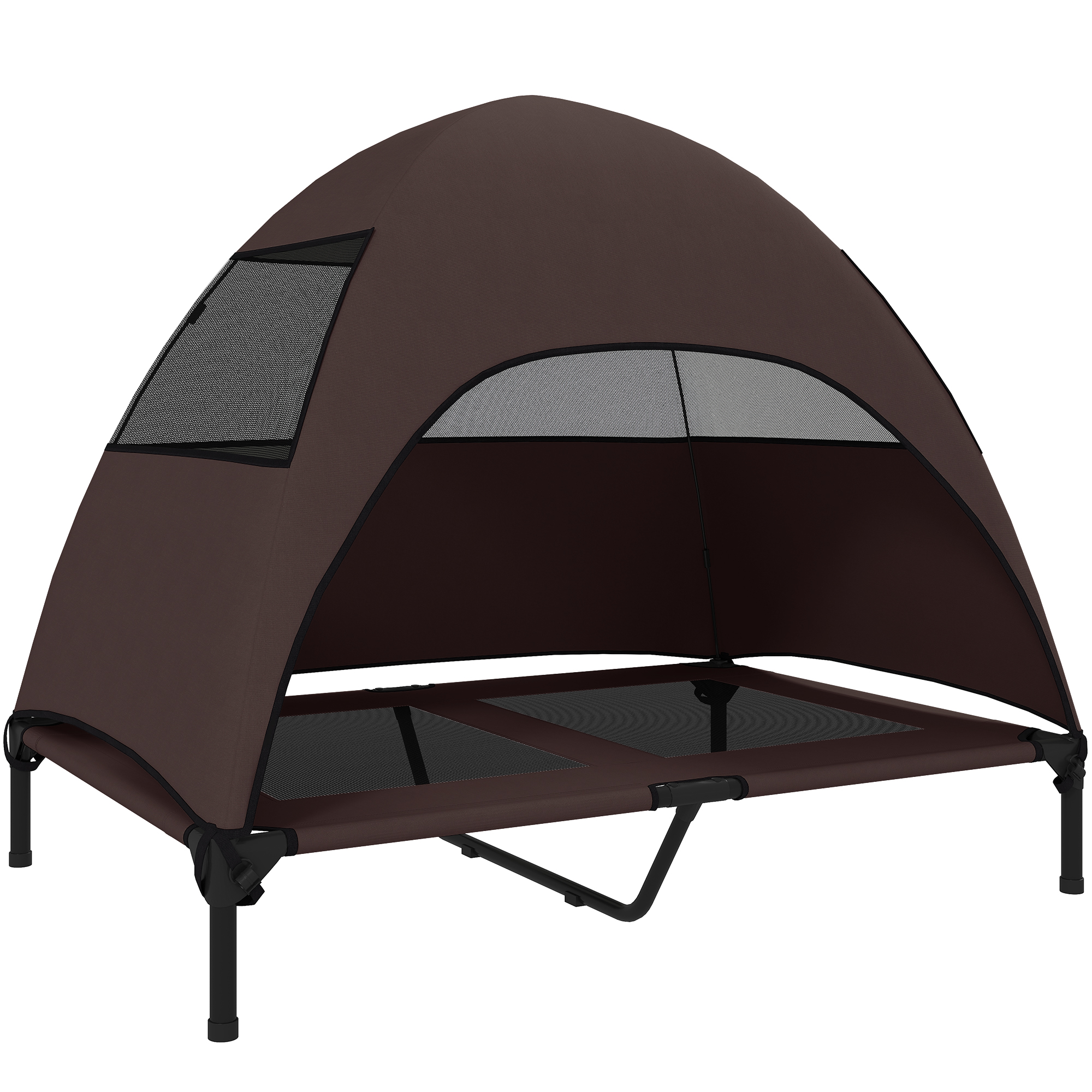 Hundeliege Outdoor Mit Dach, Erhöhtes Hundebett Für Große Hunde, 106 X 76 X 99 Cm, Kaffee