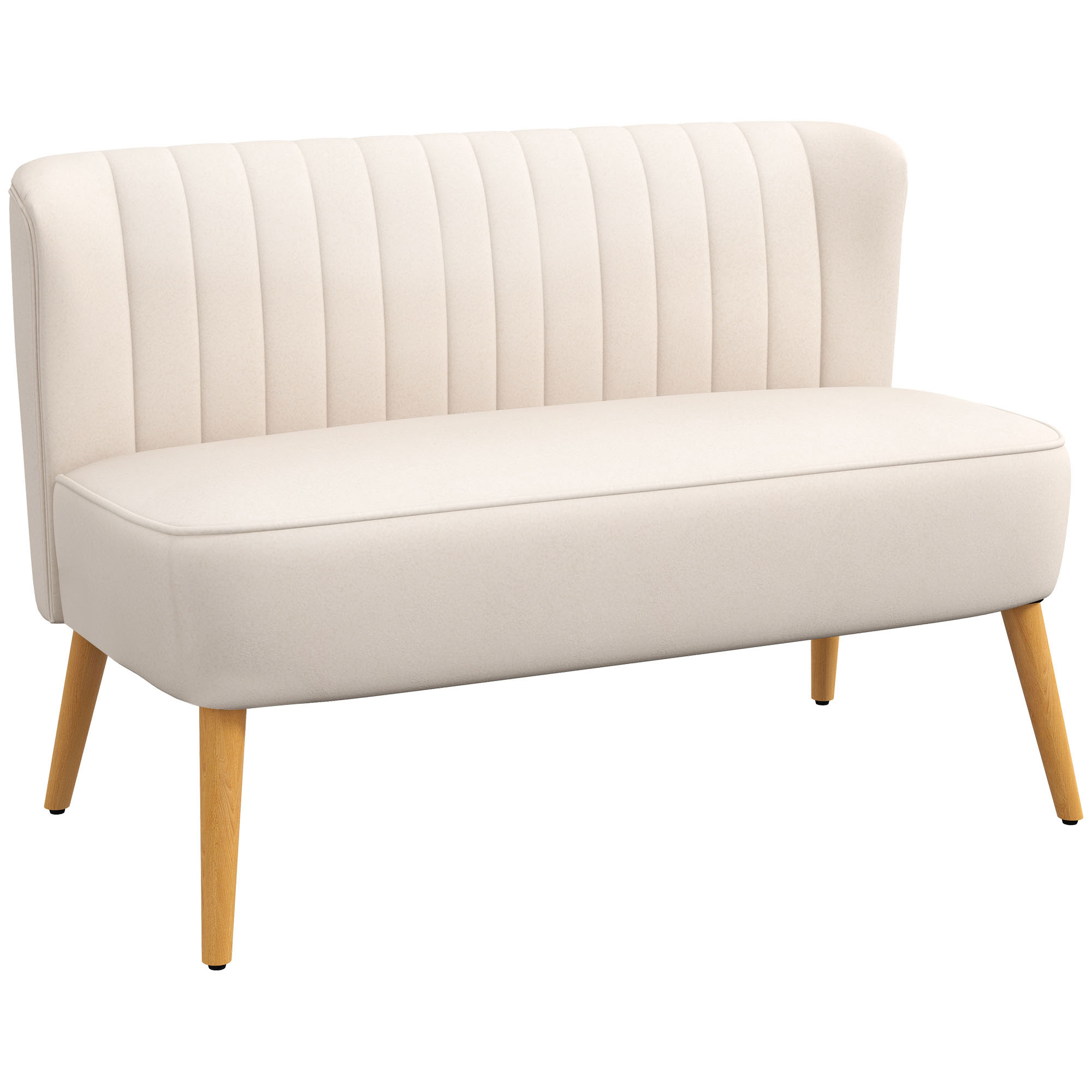 Sofa Retrodesign 2-Sitzer-Sofa, Holzbeine, 117 Cm X 56,5 Cm X 77 Cm, Cremeweiß
