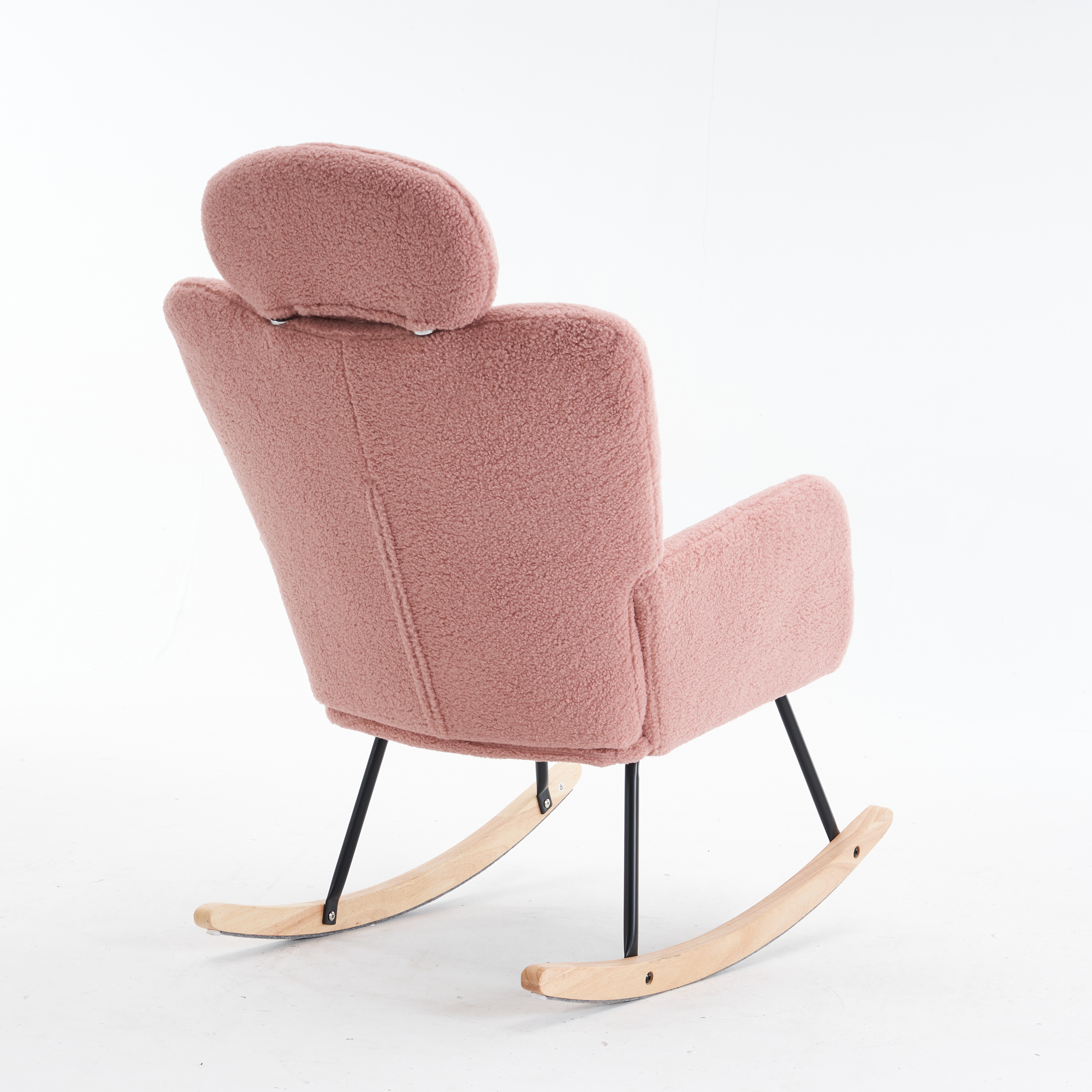 Teddy Fabric Tufted Upholstered Rocking Chair Padded Seat With Headrest — image 4