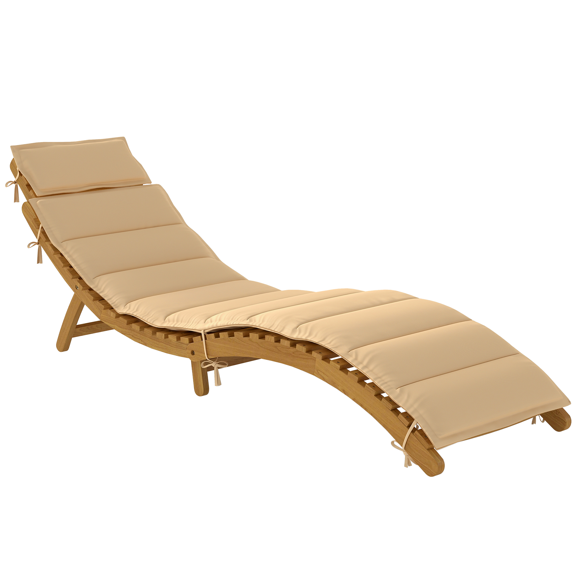 Sonnenliege Klappbare Wetterfeste Gartenliege Aus Holz Mit Polsterung Kopfstütze Tragegriff 183 X 54 X 63 Cm, Beige