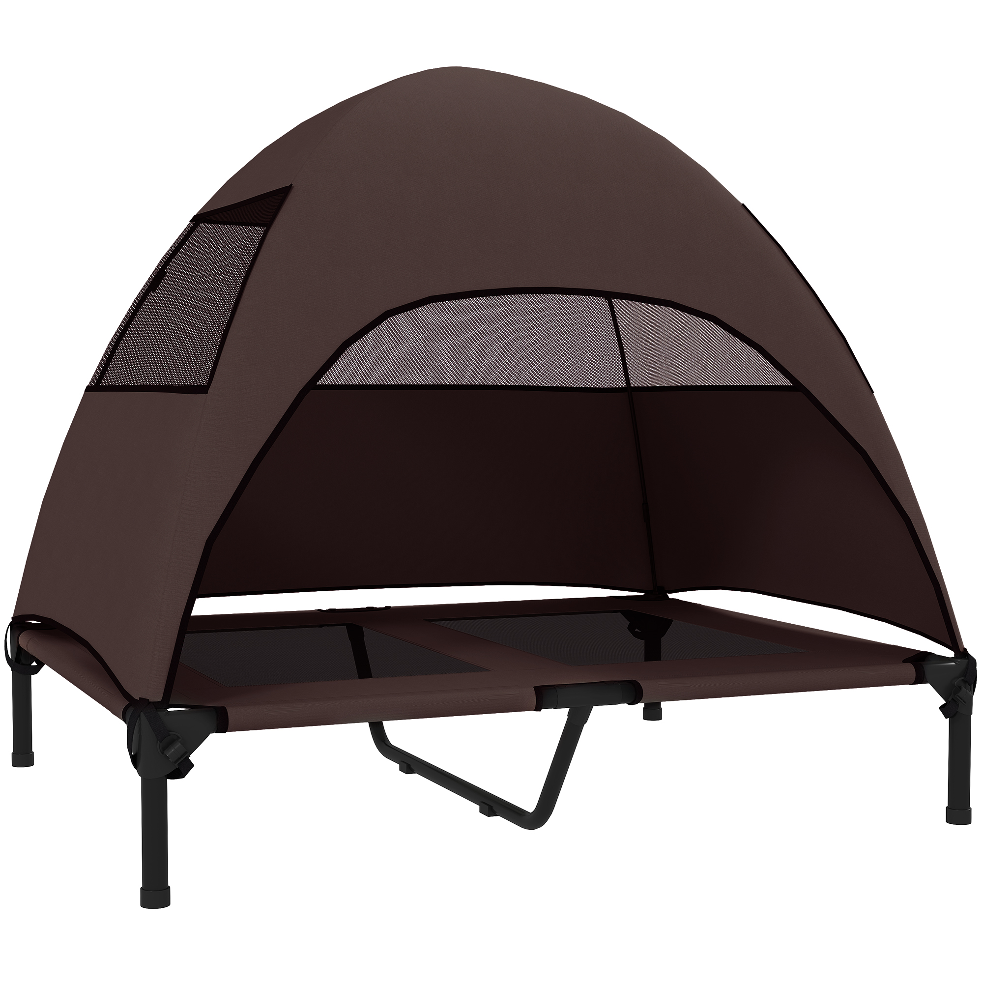 Hundeliege Outdoor Mit Dach, Erhöhtes Hundebett Für Große Hunde, 91 X 76 X 90 Cm, Kaffee